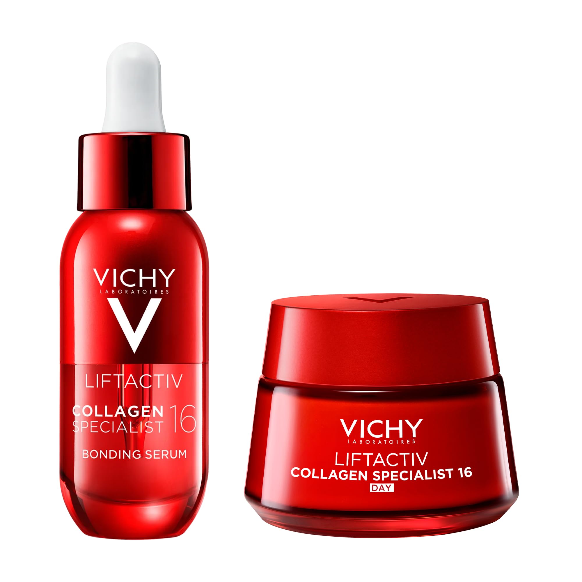 Vichy, Liftactiv Collagen Specialist 16, Crème de Jour Anti-Âge 50 ml & Sérum Visage Reconstituant Booster de Collagènes 30 ml, Anti-Rodes, Peau Raffermie, Lot de 2 Produits