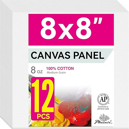 Miniatura 24 de PHOENIX Paneles de lienzo pequeños de 4 x 4 pulgadas, paquete de 12 unidades, 8 onzas, triple imprimado, 100% algodón, sin ácidos, tableros de Blanco