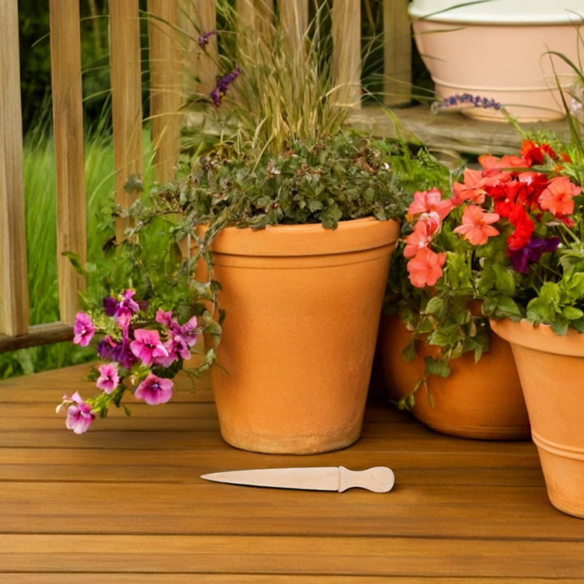 VANZACK 6 Pezzi Strumento da Giardino in Legno Manico Ergonomico per Piantare e Scavare, Attrezzo Versatile Facile da Pulire per Giardinaggio e Orto