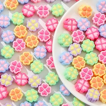 150pcs Acrylic Clover Beads Colorful Flower Beads Rainbow Clover Beads for Jewelry Making Handmade DIY Bracelet, Charms Keychain Craft Supplies (Rainbow Clover)