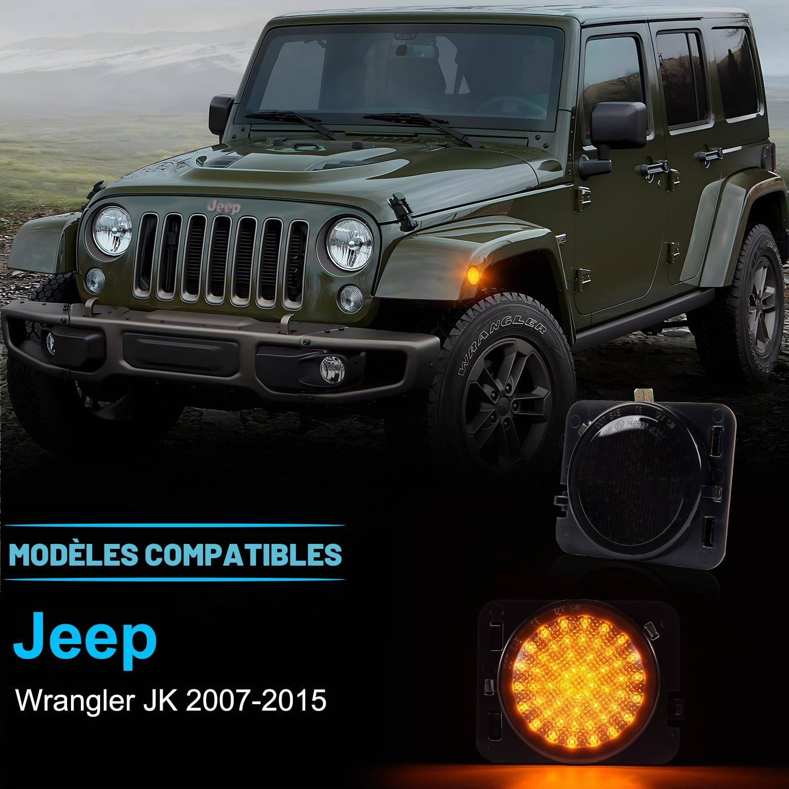 POPMOTORZ LED Clignotant Latéral pour J-eep Wrangler JK 2007-2015, LED Feux Latéraux avec Canbus Sans Erreur 4014 SMD, 2 Pièces