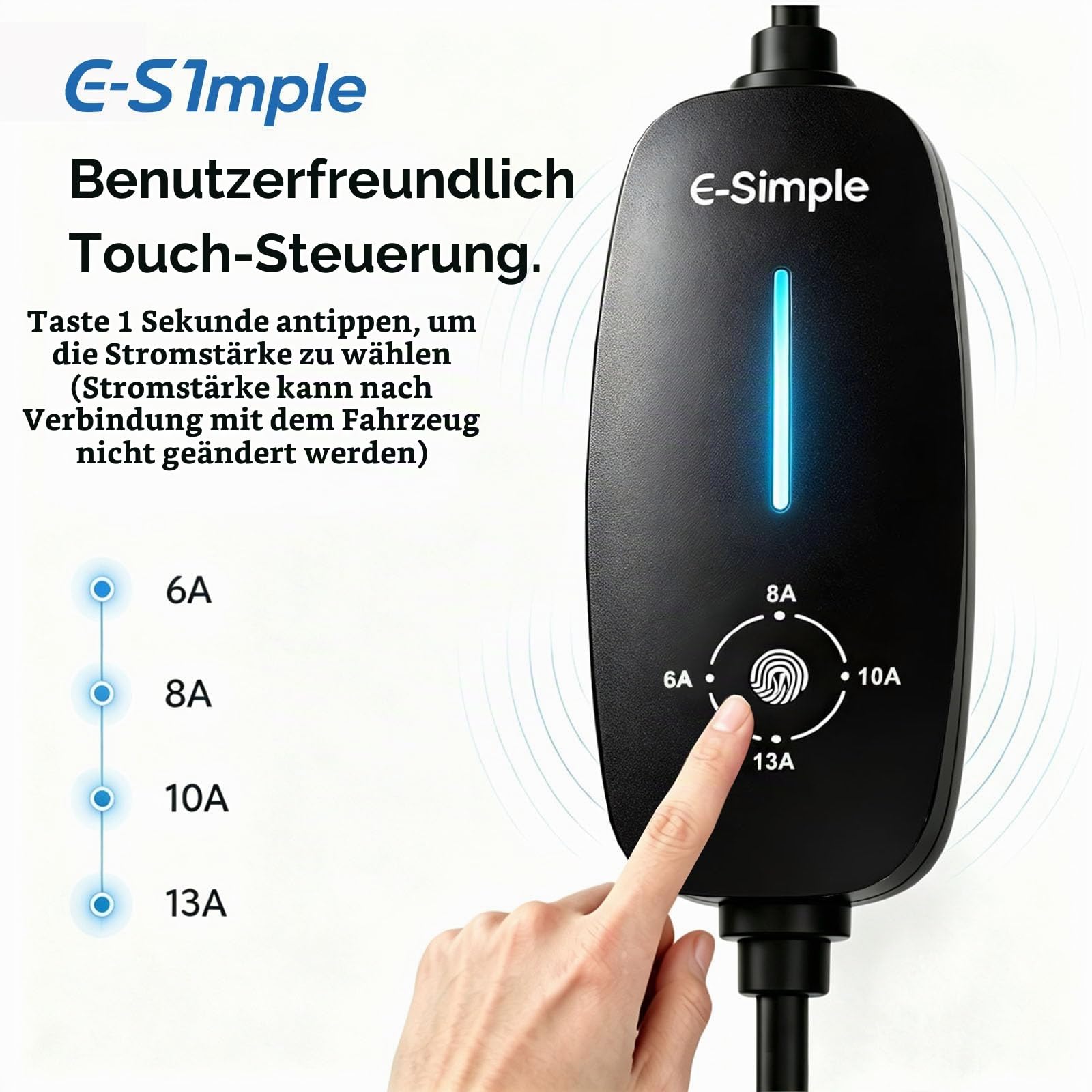 Typ 2 Ladekabel Schuko, 5M, 3KW, 6-13A, EV Ladegerät mit Schuko Stecker 16A