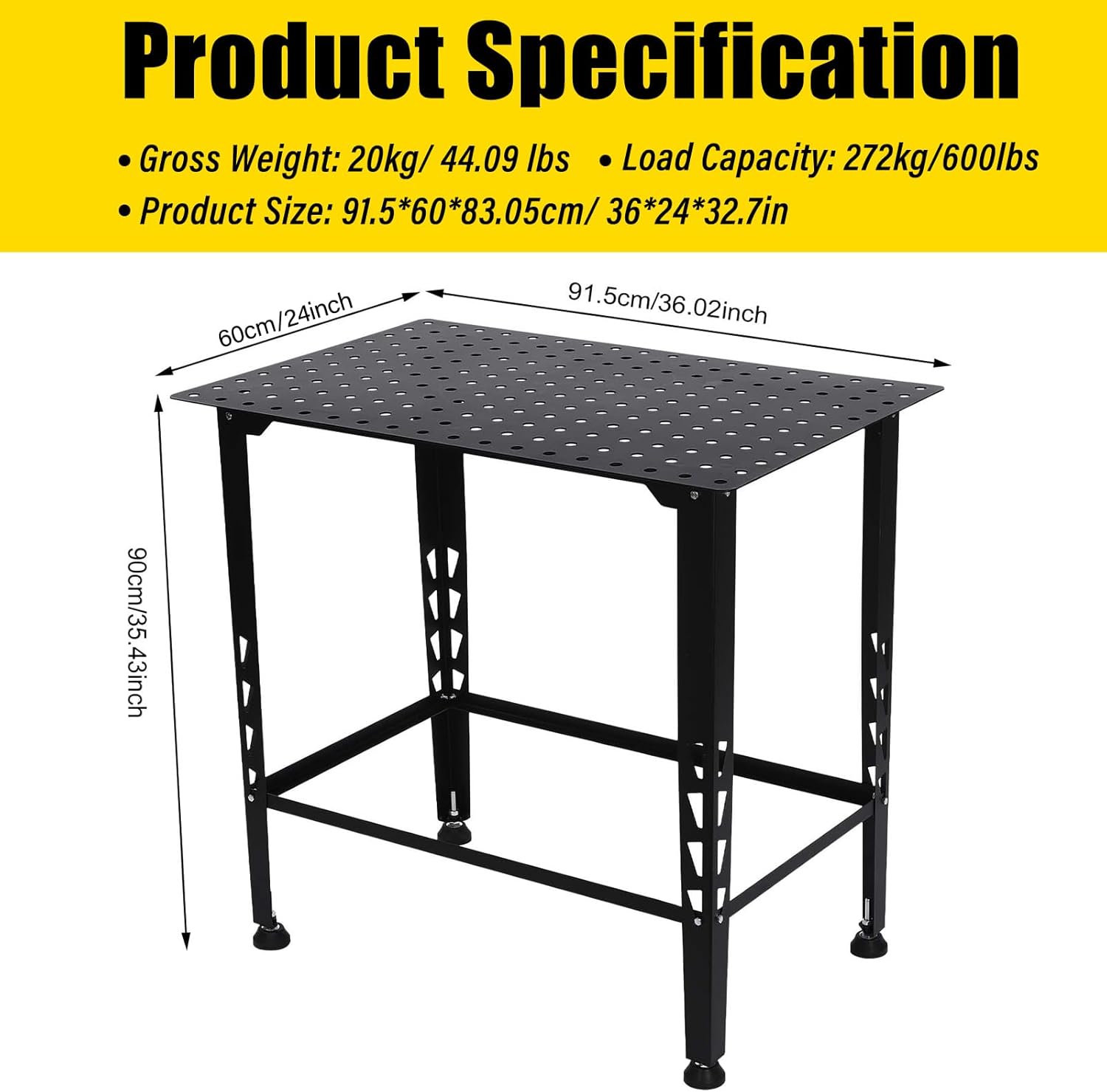 Welding Table, 36”×24” 600 lbs Load Capacity, Nitriding Tabletop, Portable Welding Table with 5/8" Holes on Top, Welding Cart, Casters with Brakes, F Clamps