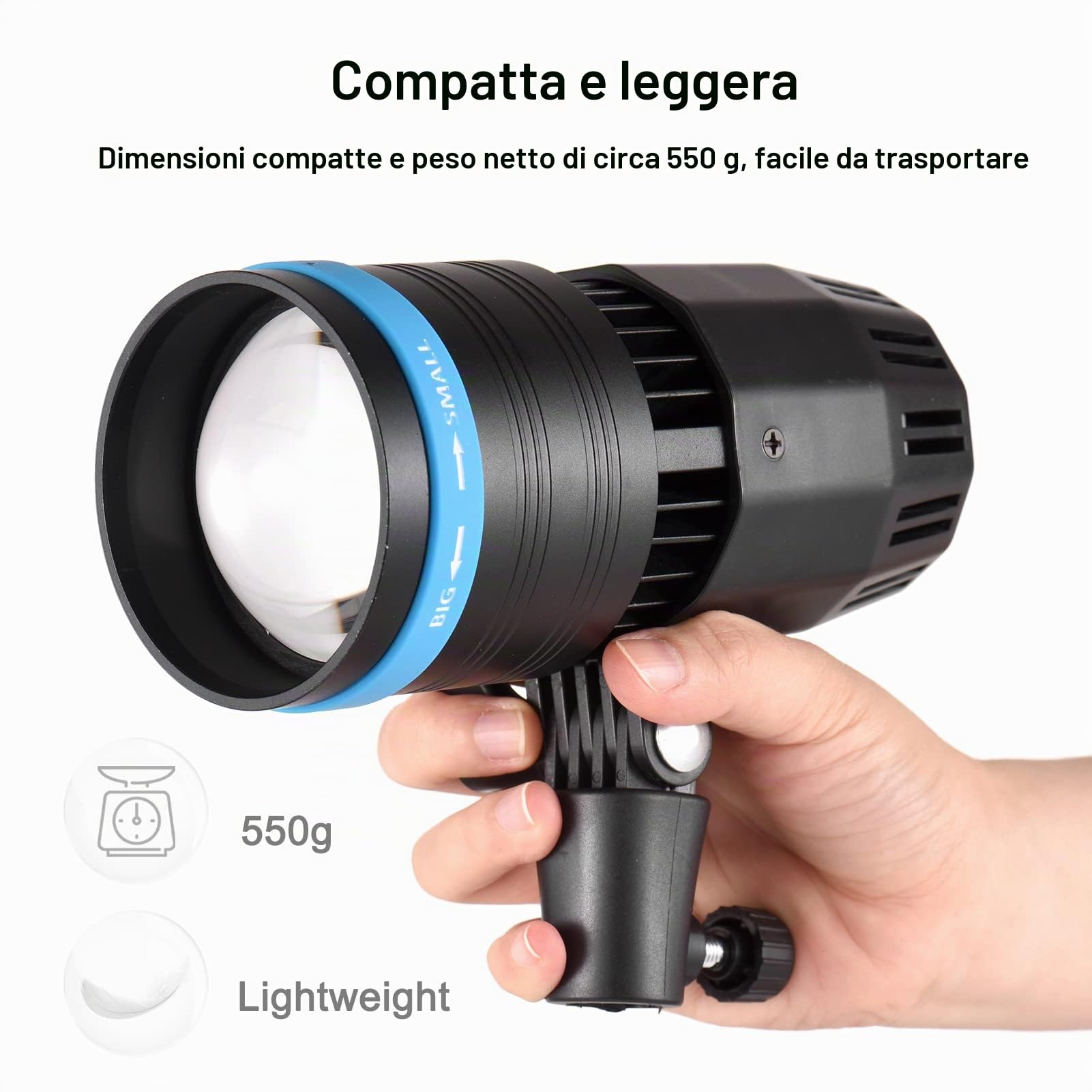Andoer 50 W LED Videoluce continua, COB, luce fissa, 5500 K, dimmerabile, CRI90+, lente di ingrandimento integrata con telecomando, 5 filtri di colore per ritratto, matrimonio, fotografia di prodotti