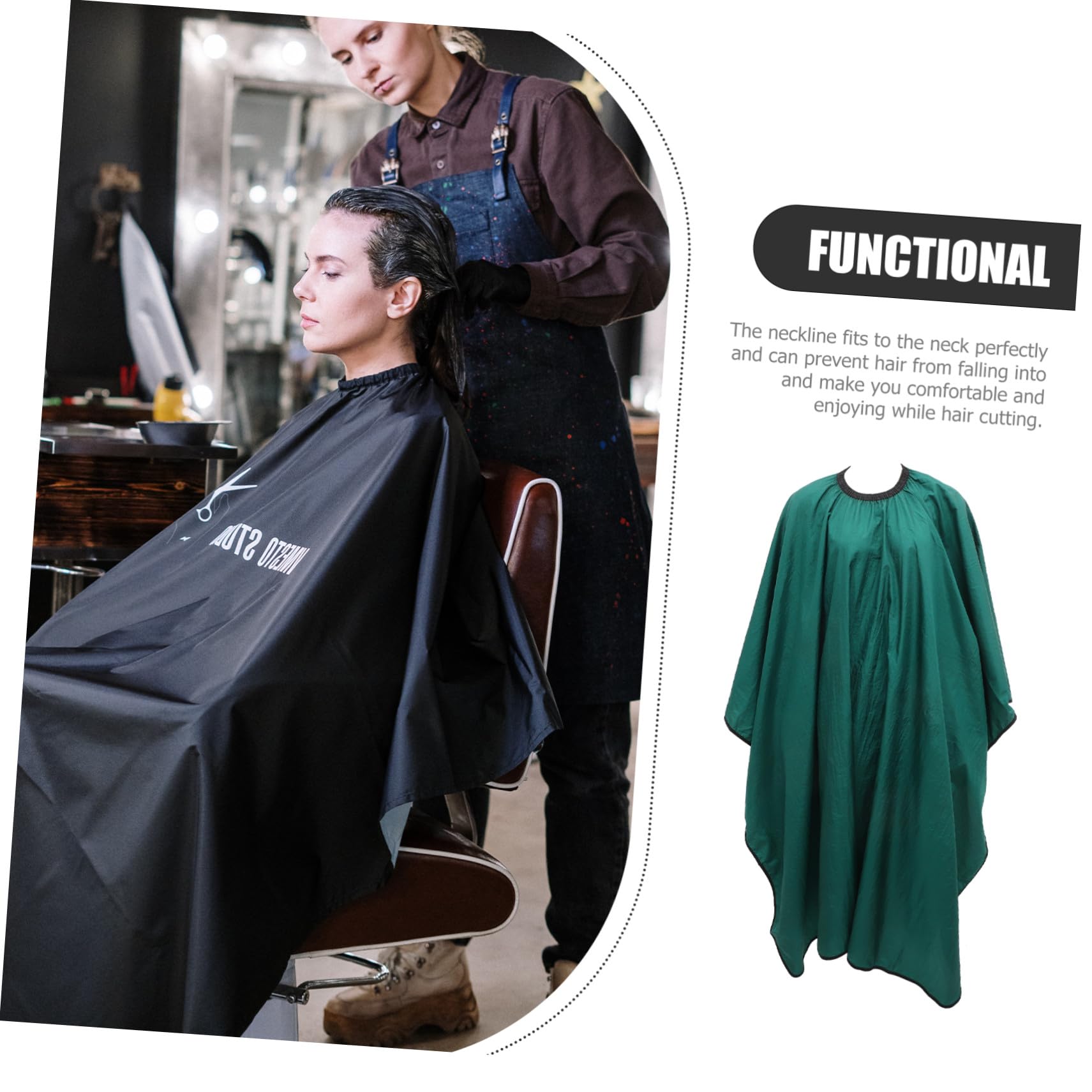 Corte de Pelo para Adultos con Mangas y Reutilizable para Peluquerías y Barberías Protección Profesional contra Residuos de Cabello Flexible y Resistente Color Verde Salón