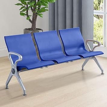 Airport Waiting Bench 3-Seat Gray Synthetic Leather Reception Chairs with Armrests & Backrest Fully Enclosed Beam Ideal for Office & Lobby Use