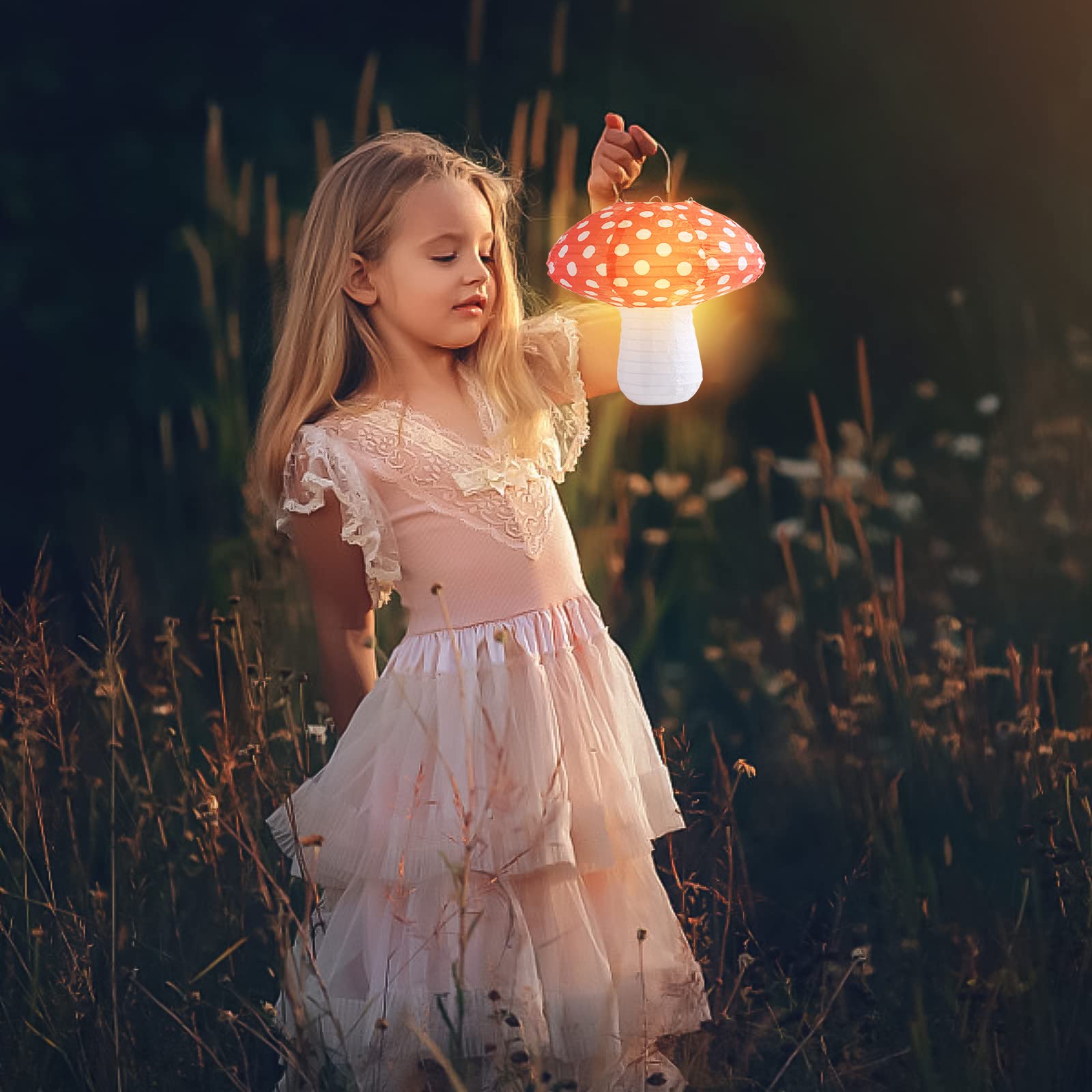 Mushroom Shaped Paper Lanterns,Easter Mushroom Hanging Lanterns,4 PCS Large Paper Lantern Mushroom Shaped Paper Lantern For Nursery Garden Christmas Halloween Party Decoration and Party Garden Wedding