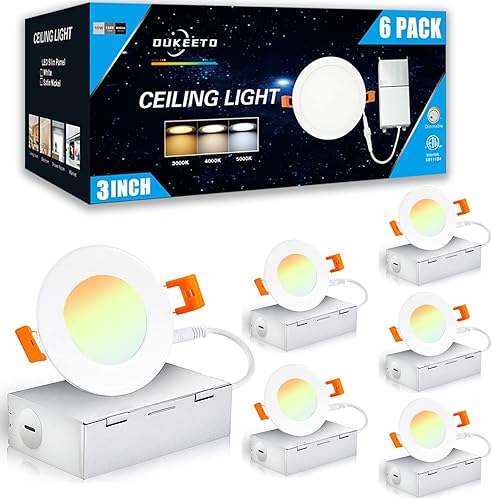 OUKEETO Luz empotrable LED de 4 pulgadas, 3000 K4000 K5000 K, 3 colores seleccionables, 10 W 75 W, 800 lm, ultrafina, regulable, luz de techo con