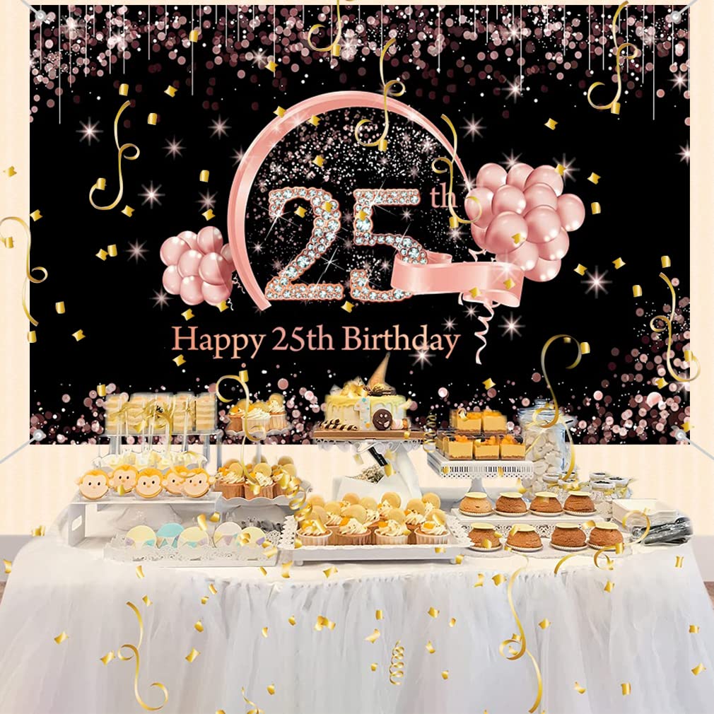 Tecreo 25e Anniversaire Décoration Or Rose Fête Bannière