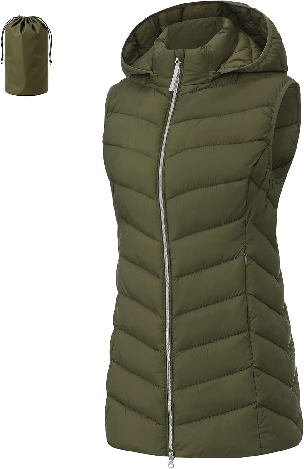Womens Packable Puffer Vest Long Puffy Vest Bubble Winter Vest Hooded Vests Outerwear Lightweight