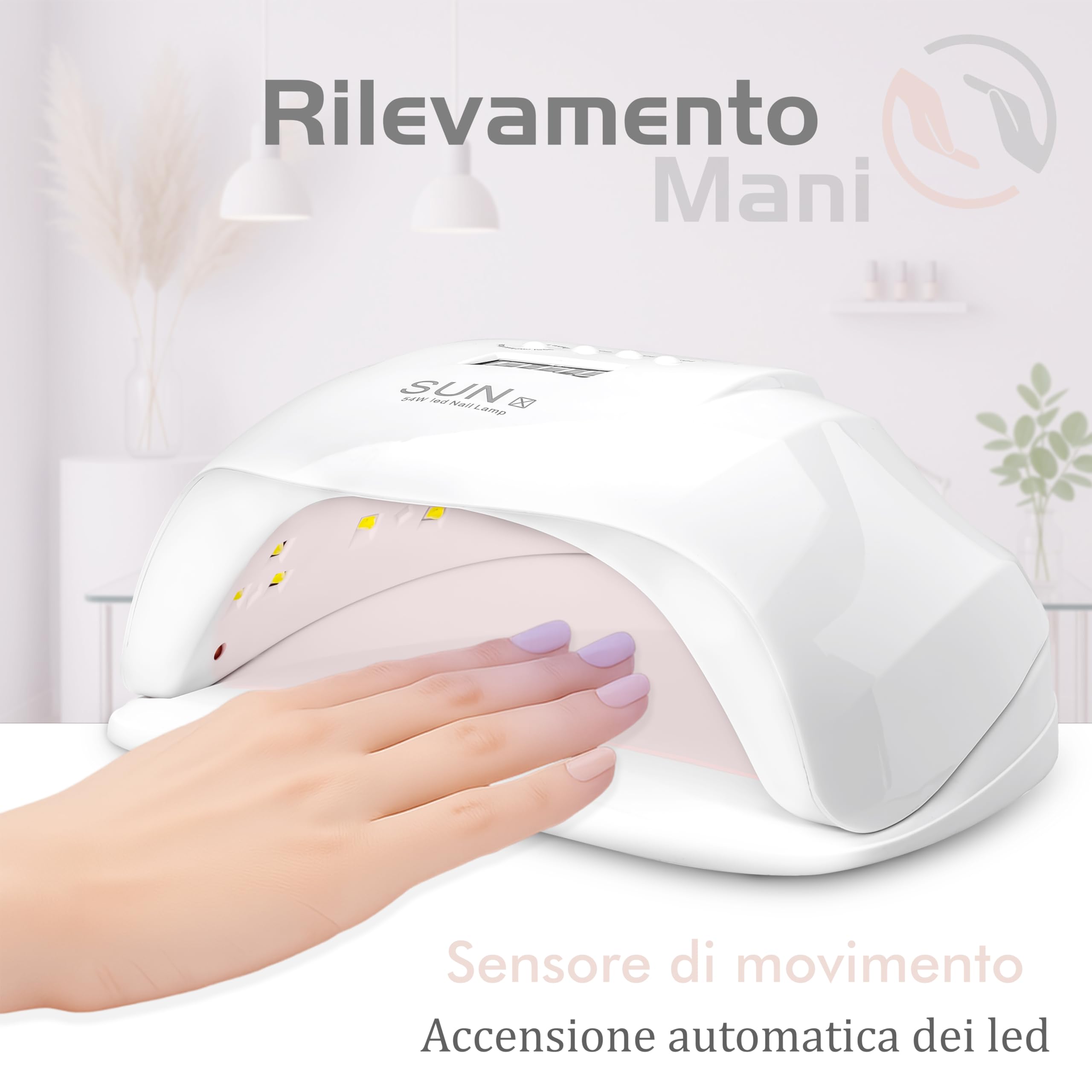 Lampada led unghie UV professionale 36 LED con 5 Timer da 48W / 54W. Fornetto ideale per manicure e pedicure con sensore movimento e base removibile. Forno asciuga smalto per gel UV e semipermanente.