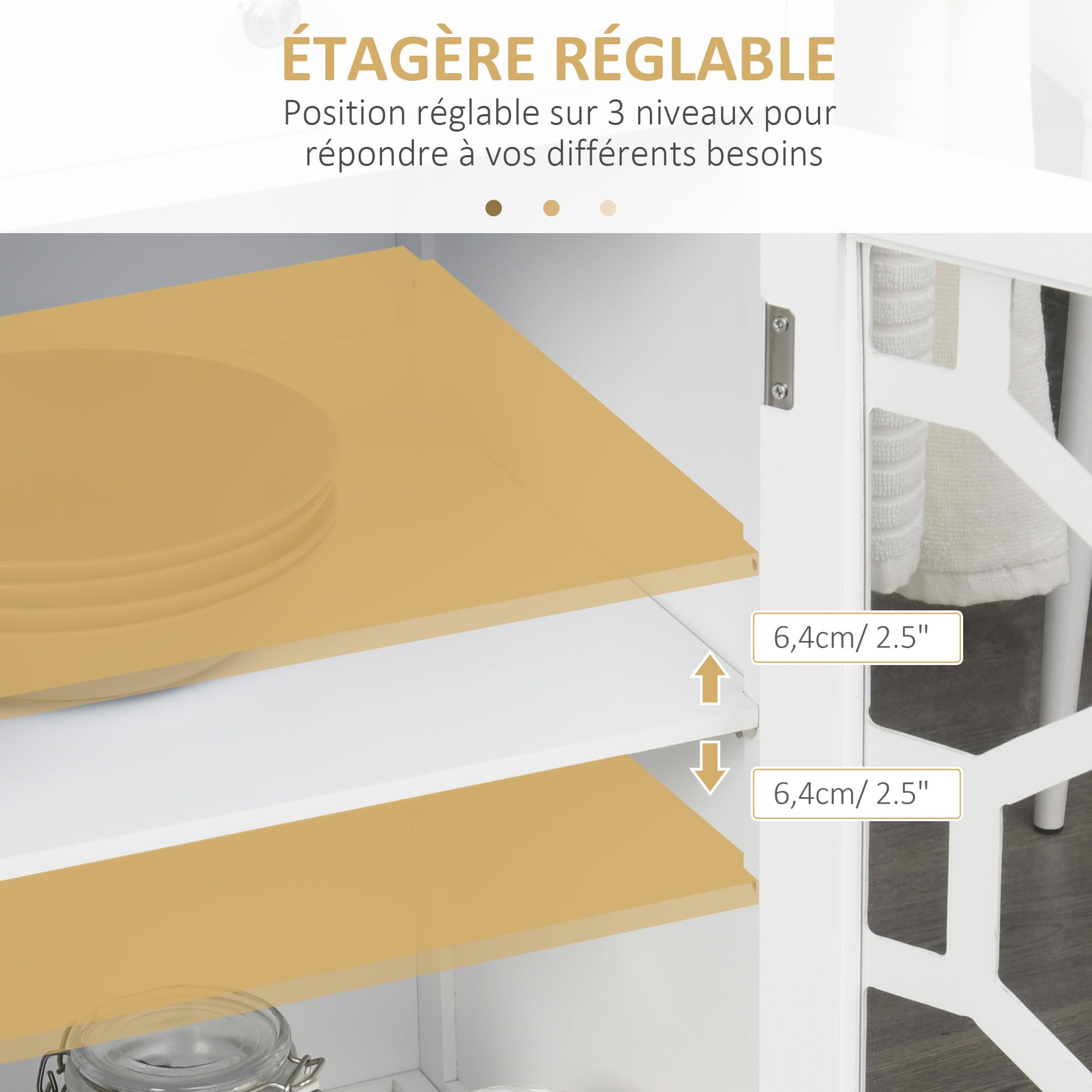 HOMCOM Carro de Servicio con Ruedas Dim. 63 x 45 x 86 cm, Madera Blanca | Postre de cocina, cajón, armario, toallero, mueble con ruedas