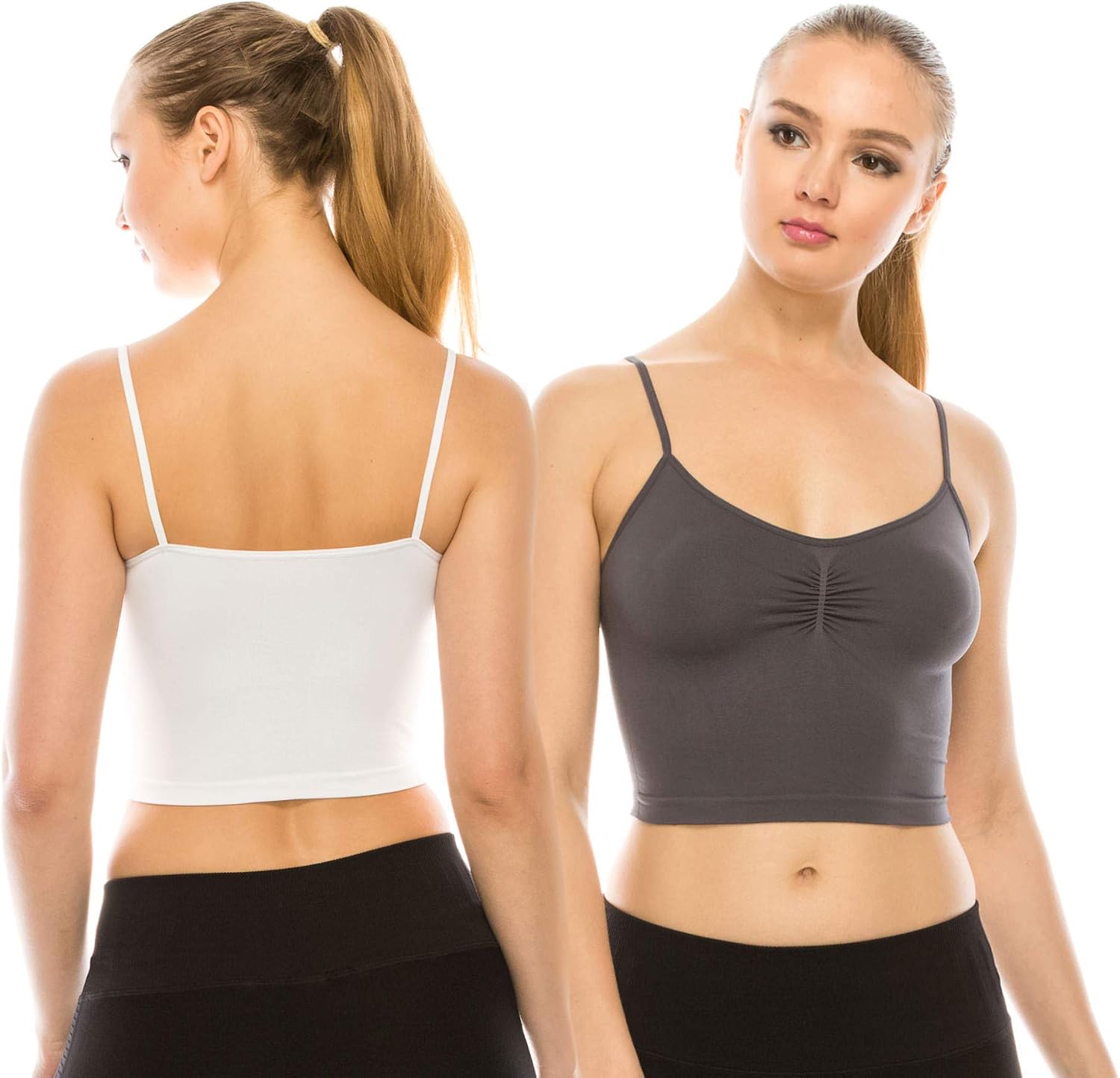 Kurve American Made Women’s Cami Tank Top – Sleeveless Crop Ruched Sports Bra Basic Stretch Camisole Yoga Workout Active