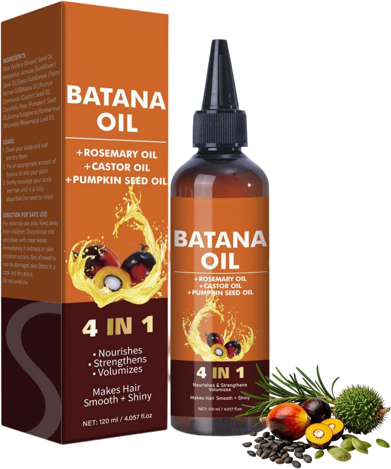Batana Oil for Hair Growth & Strengthening 120ml, 4-in-1 Natural Formula Liquid Batana Oil with Rosemary Castor Pumpkin Seed Oils, Non-Greasy Scalp Care Oil for Dry Frizzy Hair