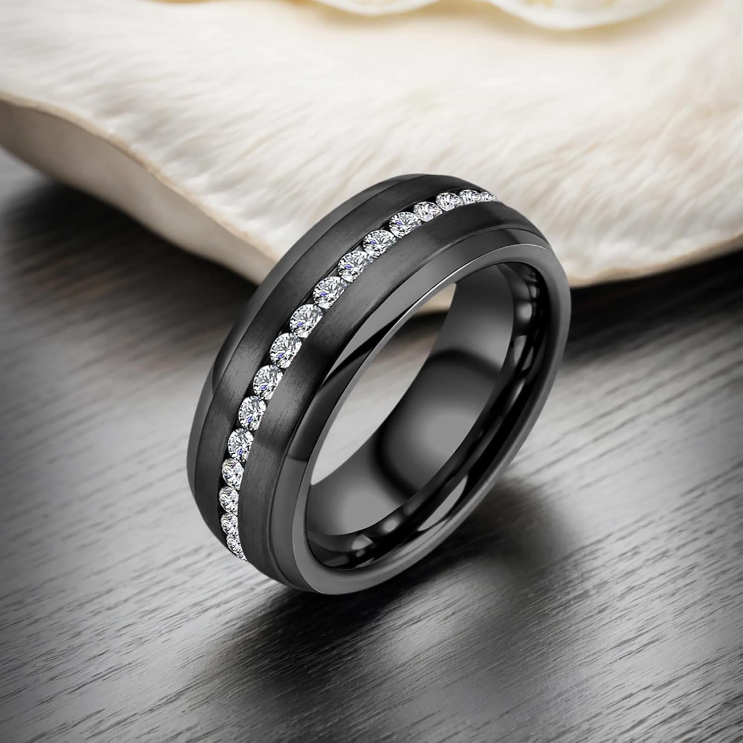 8mm Mens Wedding Band Tungsten Carbide Rings for Men Promise Pinky Eternity Ring with Cubic Zirconia Size 8-14 - Image 4