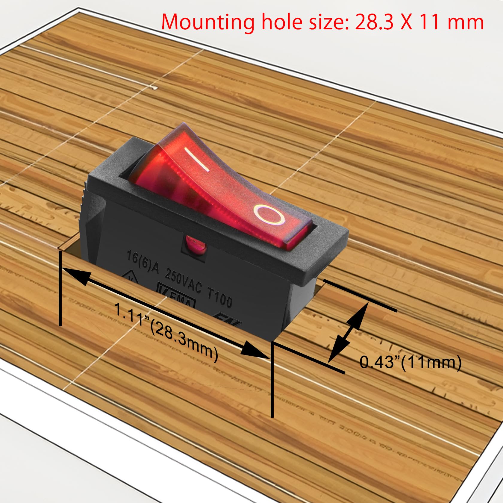 Interruttore A Bilanciere Illuminato Rosso GAMA Electronics 43G-RED - ON/OFF, 15A@125V AC, 7,5A@250V AC - Foto 4
