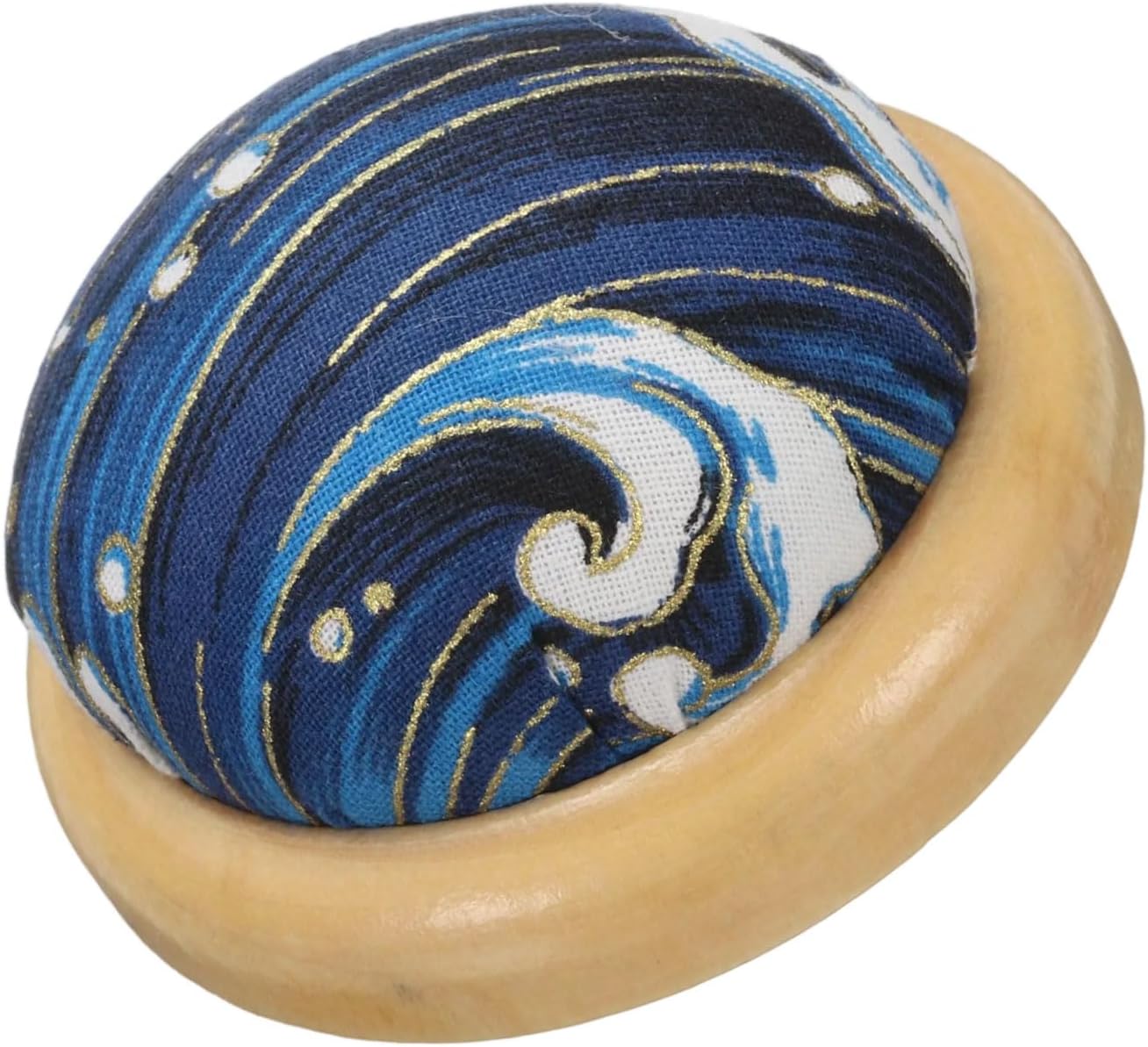 HARFINGTON Pin Cushion Wooden Base Japanese Style Round Pincushion Needle Holder for Sewing Quilting Needlework DIY Crafts, Wave Blue