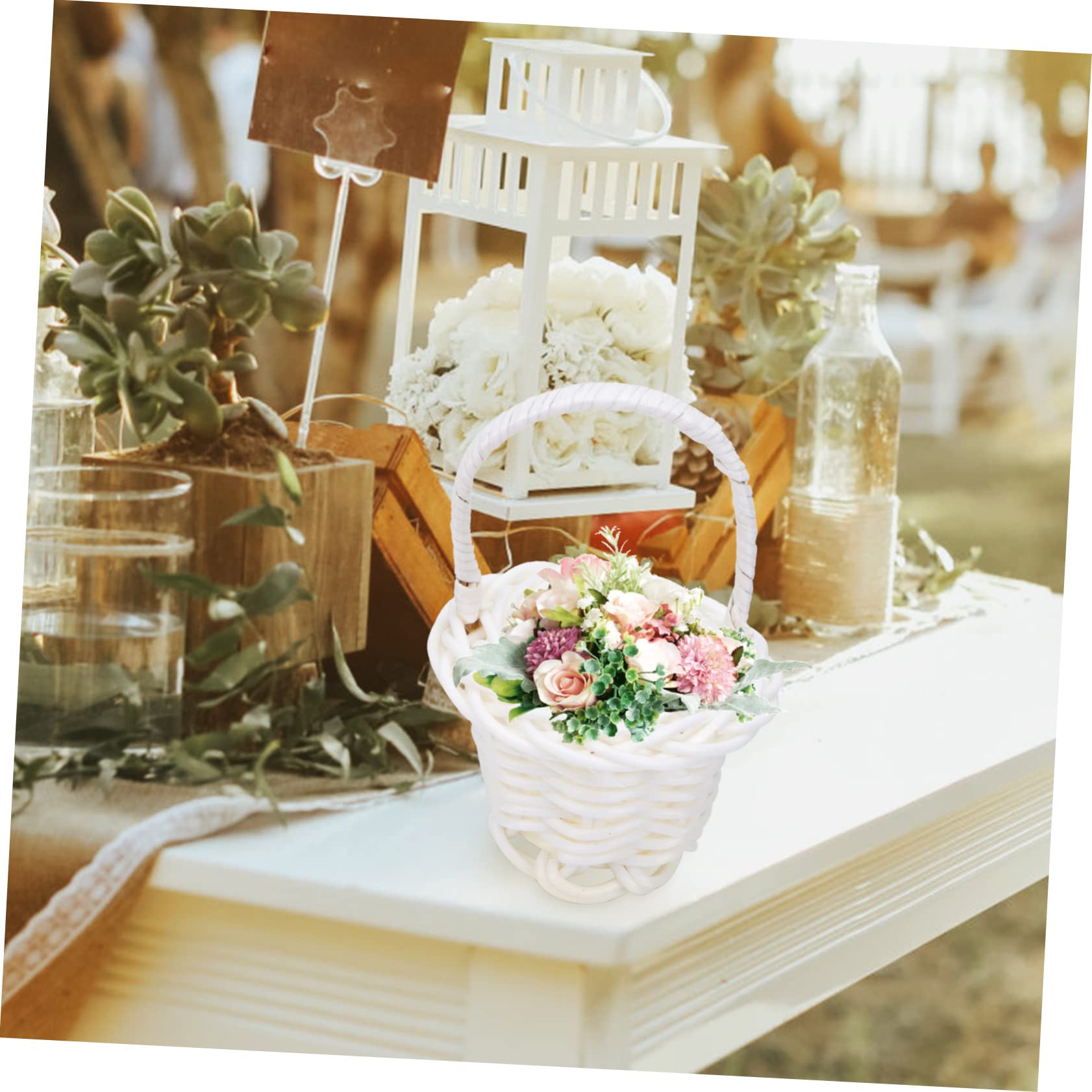 PRETYZOOM 20pcs Mini Hand Woven Flower Basket White Plastic Plant Baskets Indoor Decor