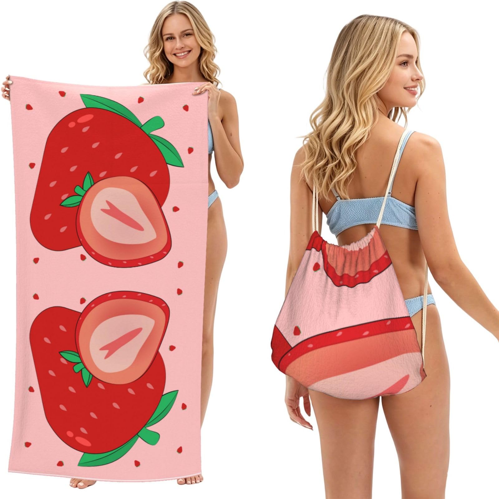 SXZVVBN cartoon strawberry 2-in-1 Beach Towel Bag, Quick Dry Sand Free Travel Towel Backpack for Adults