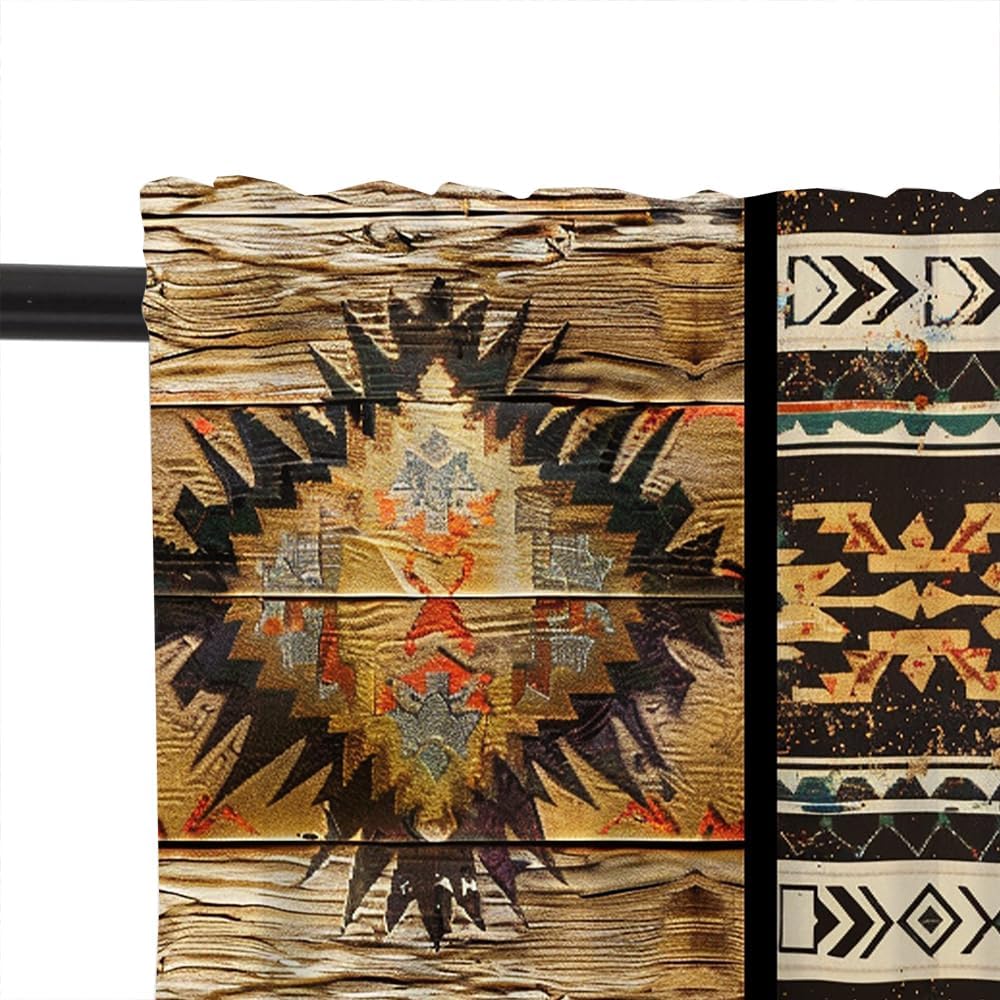 2 Panels Farmhouse Aztec Theme Window Valances, Southwest Art Deco Tribal Window Treatment Decor Curtains Rod Pocket Valances for Kitchen/Living Room, 54" X 18"