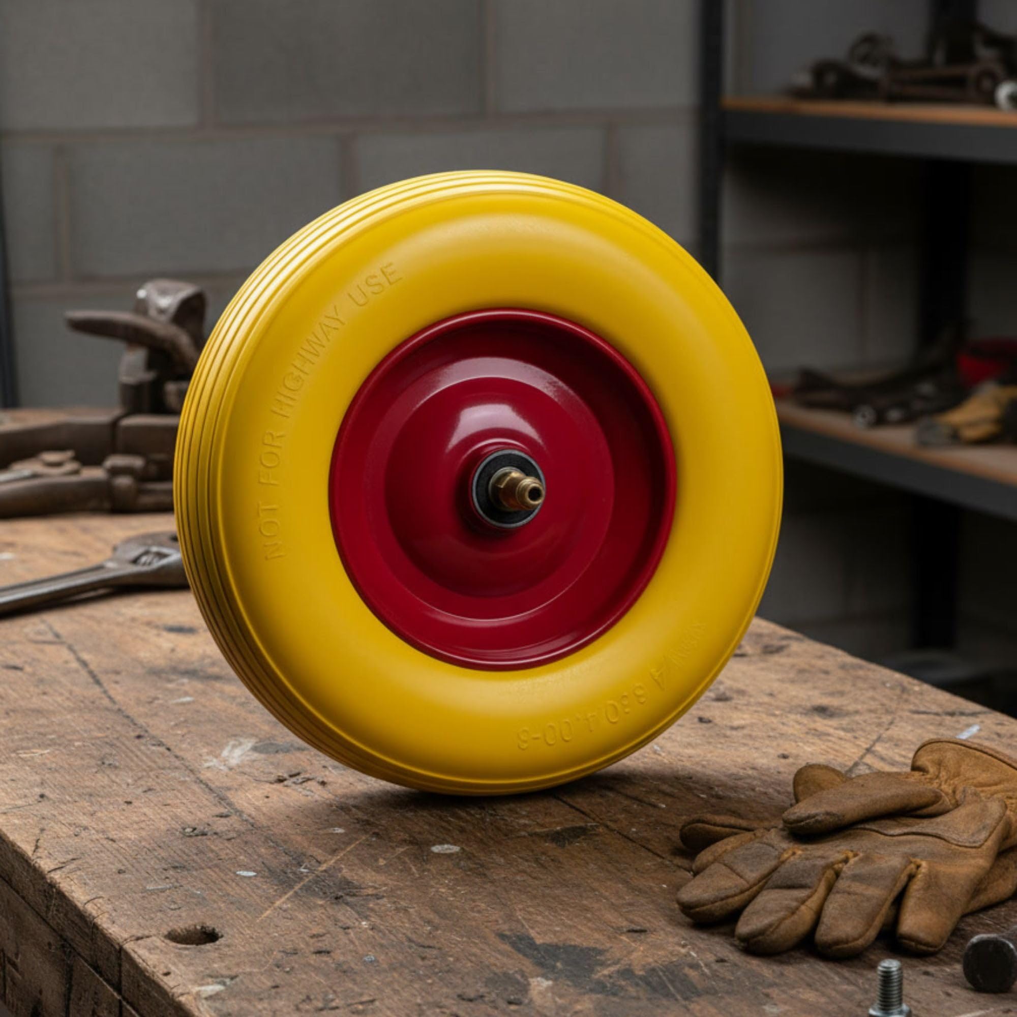 2X PU Schubkarrenrad 4.00-8 pannensicher – Vollgummi-PU Reifen mit Stahlfelge, 180 kg Tragkraft – Ersatzrad Komplettrad für Schubkarre & Handwagen