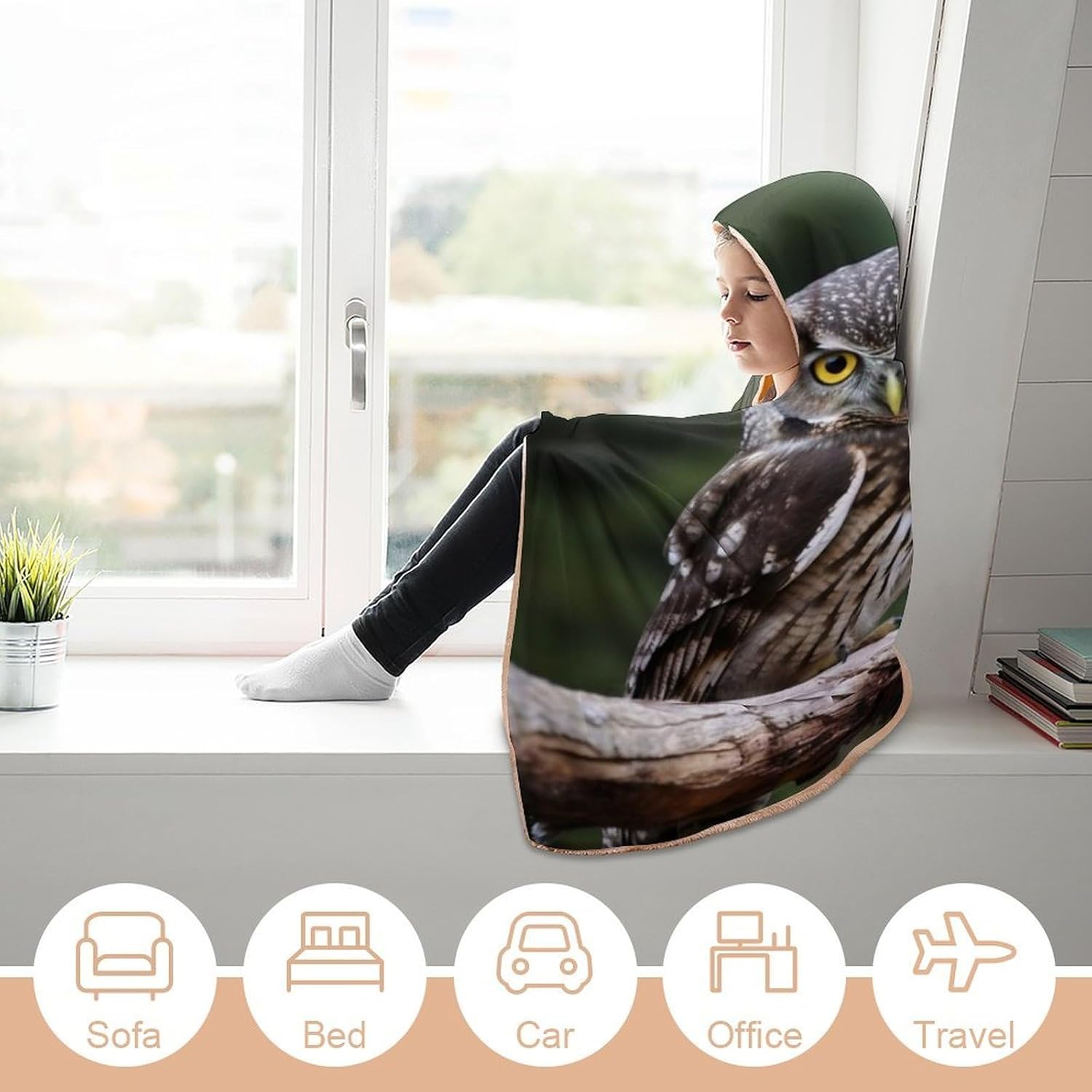 Wild Owl Birds Wearable Fleece Blanket with Hood for Men & Women Oversized Hoodie Blanket Soft Cozy Gift-