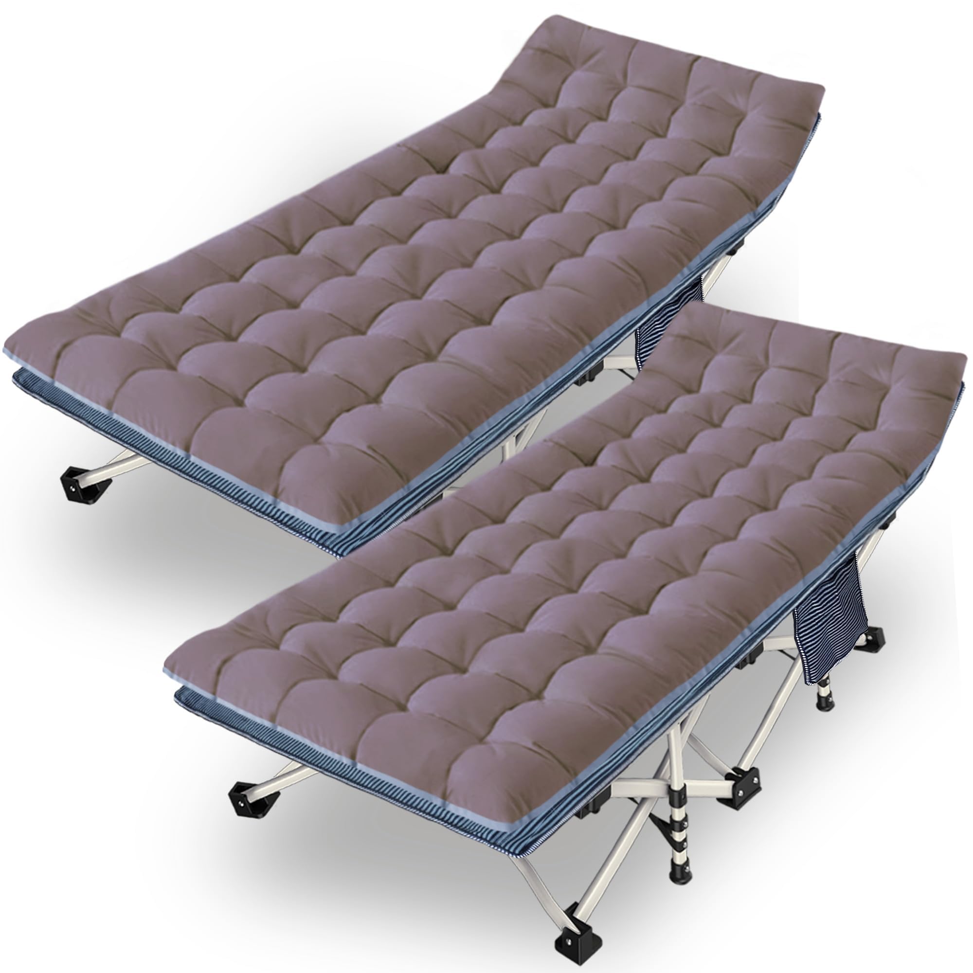 2-Pack Oversize XXL Cot with Mattress Comfortable Camping Cot for Adults Extra Wide Cots for Sleeping with Carry Bag Camping Bed Folding Cot 79" L x