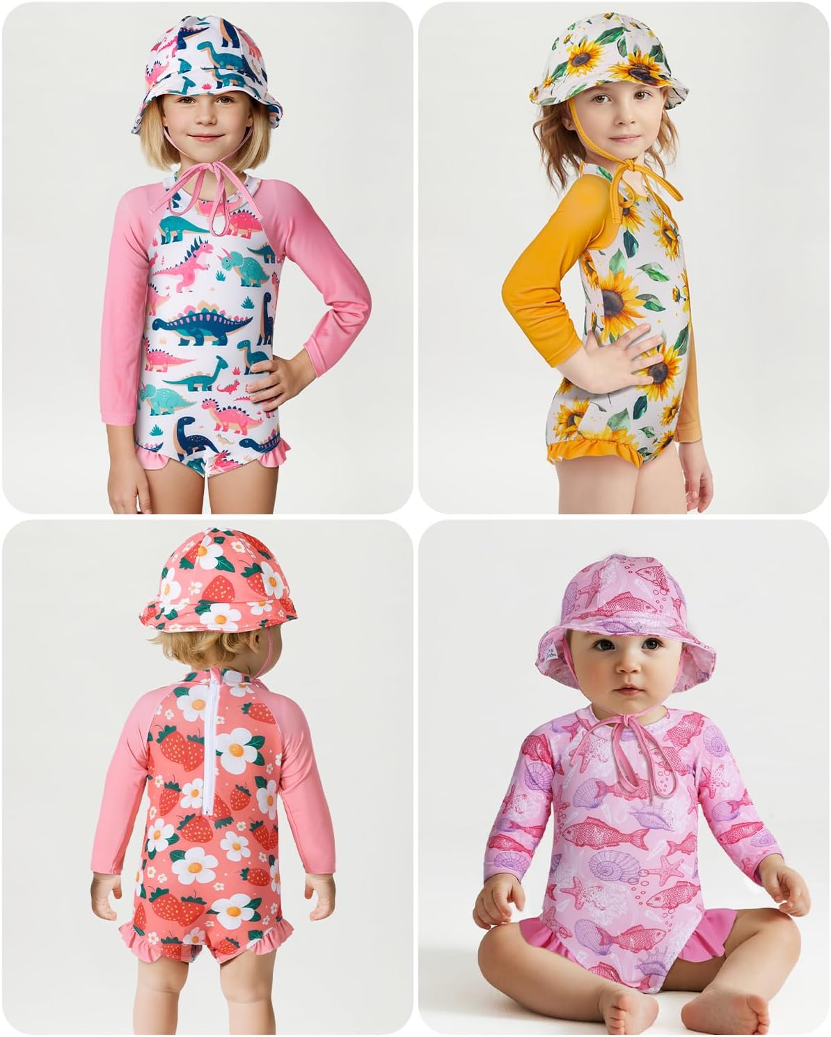 babygoal Baby Girls Long Sleeve One Piece Rash Guard Swimsuit with Zipper, UPF 50+ Sun Protection - Image 2