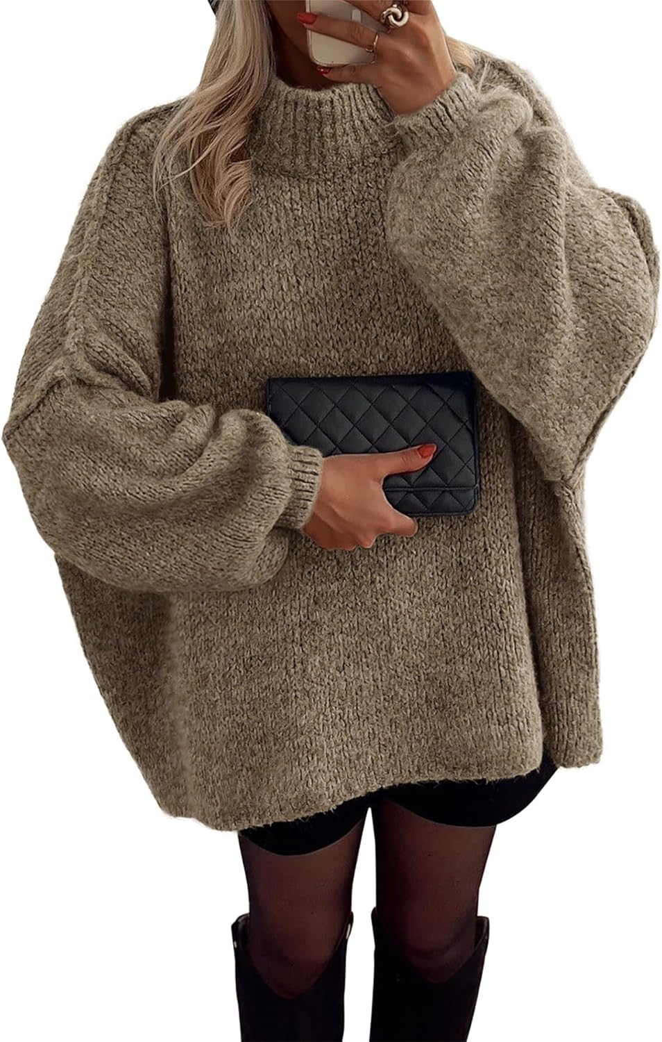 ATHMILE Womens Fall Fashion Oversized Sweaters Chunky Knit Mock Neck Long Sleeve Casual Trendy Pullover Winter Clothes 2025