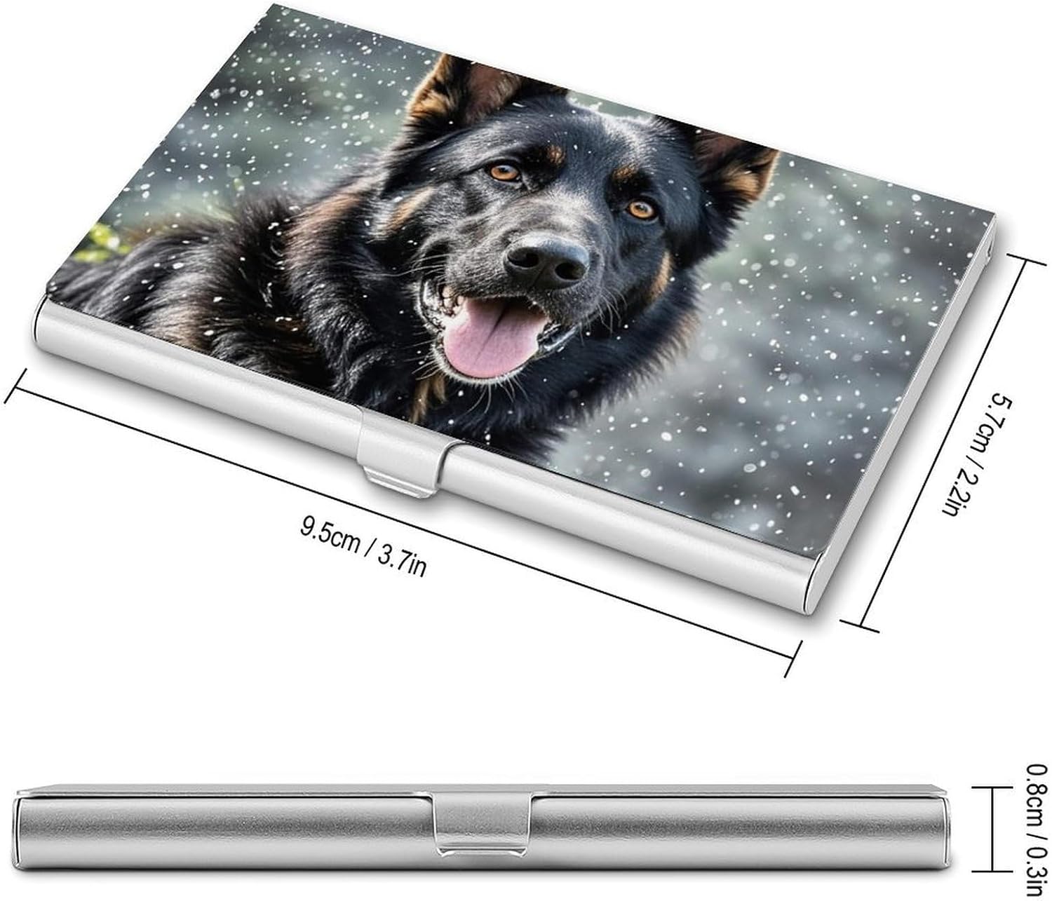 Black German Shepherd Dog Business Card Holder CaseSlim Aluminum Credit Card Organizer Professional Metal Business Cards Holder for Men & Women, Compact Wallet Purse Pocket