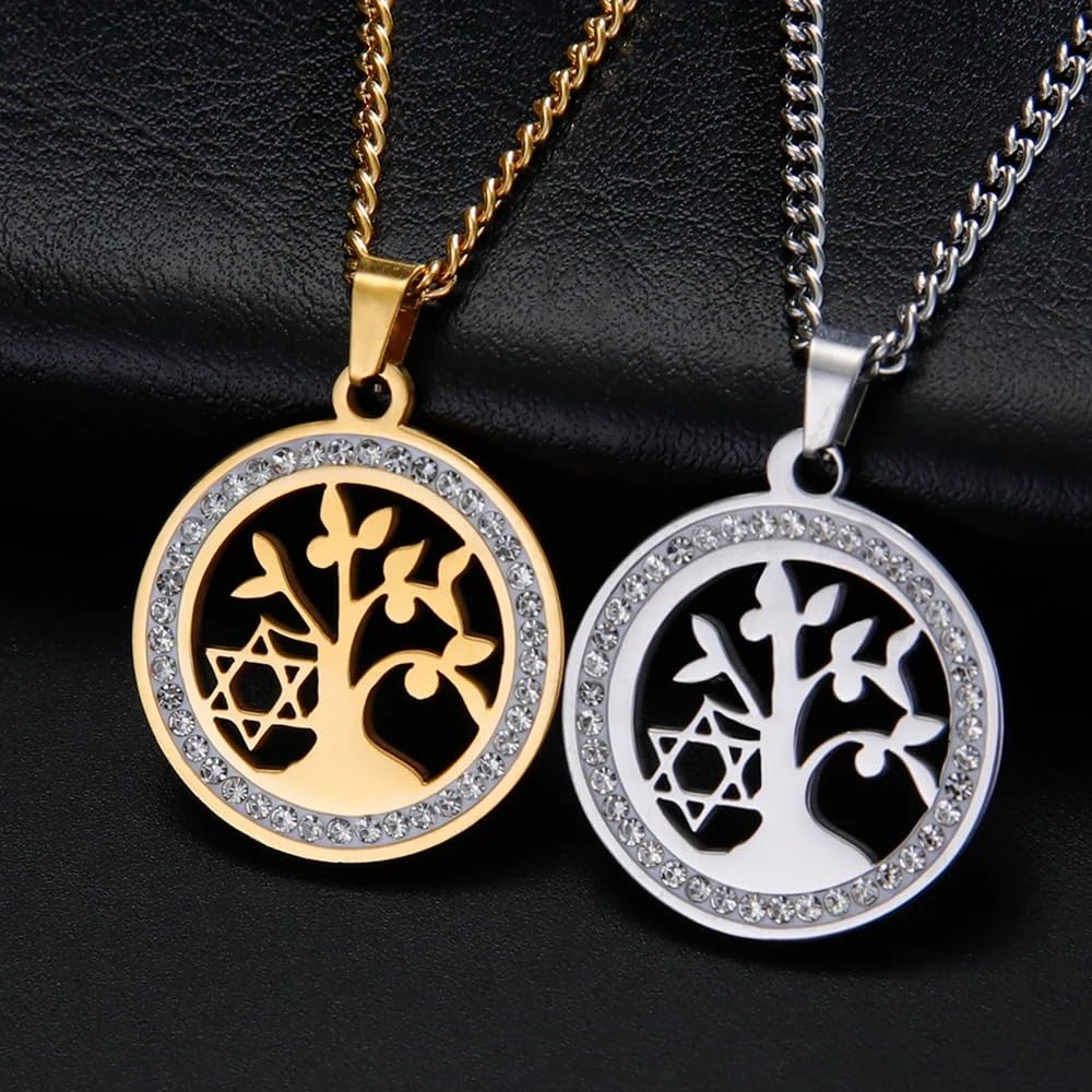 Accessori per ragazze Collana Stella di David per donne e uomini, Ciondolo cavo rotondo esagramma in argento sterling 925 con zirconi, Donne ebree,