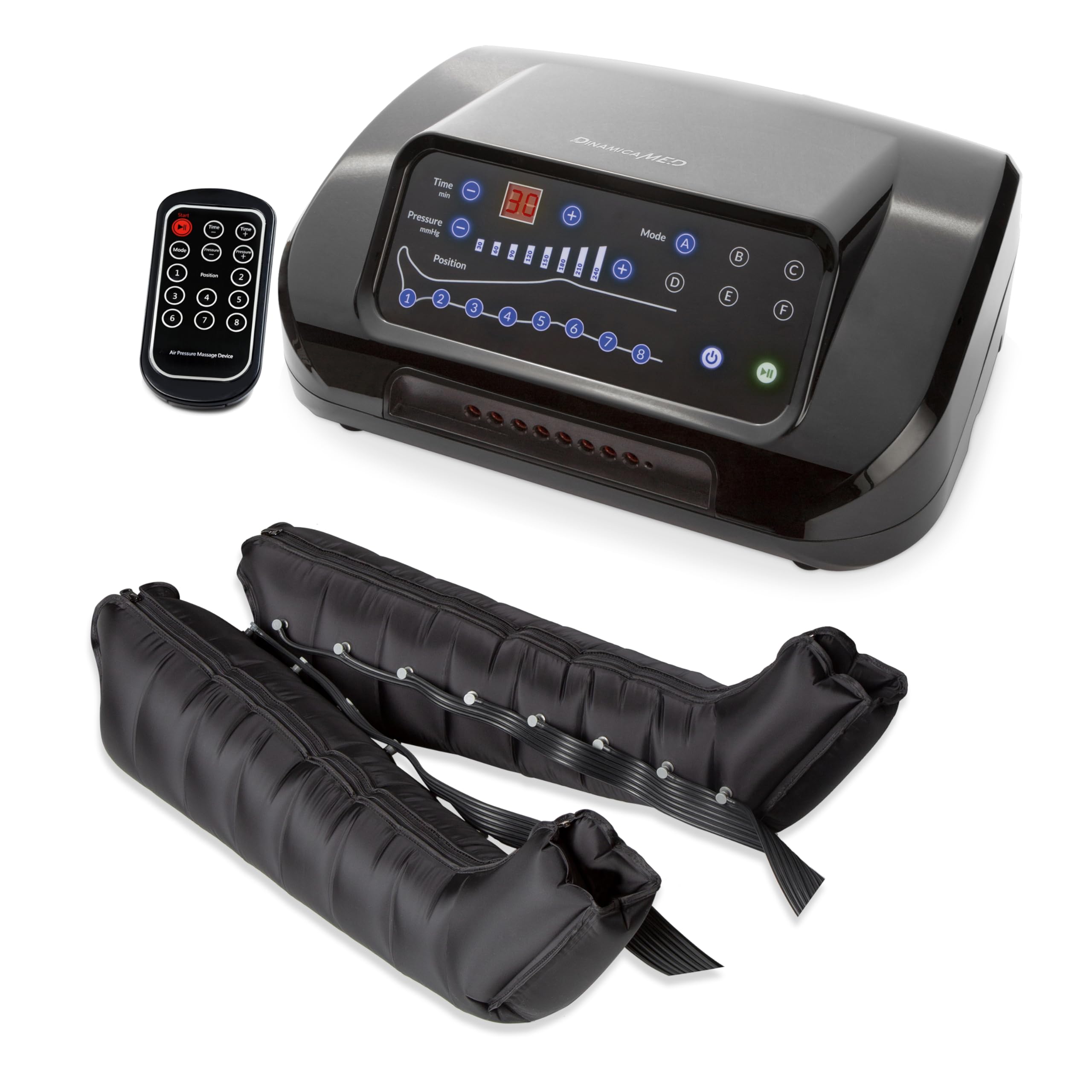 Dinamicamed ® PRO 8.0 Pressoterapia Linfodrenaggio Professionale Digitale Classic, Pressoterapia per Casa con 6 Programmi, Massaggio Linfodrenante a 8 Camere con Gambali XL