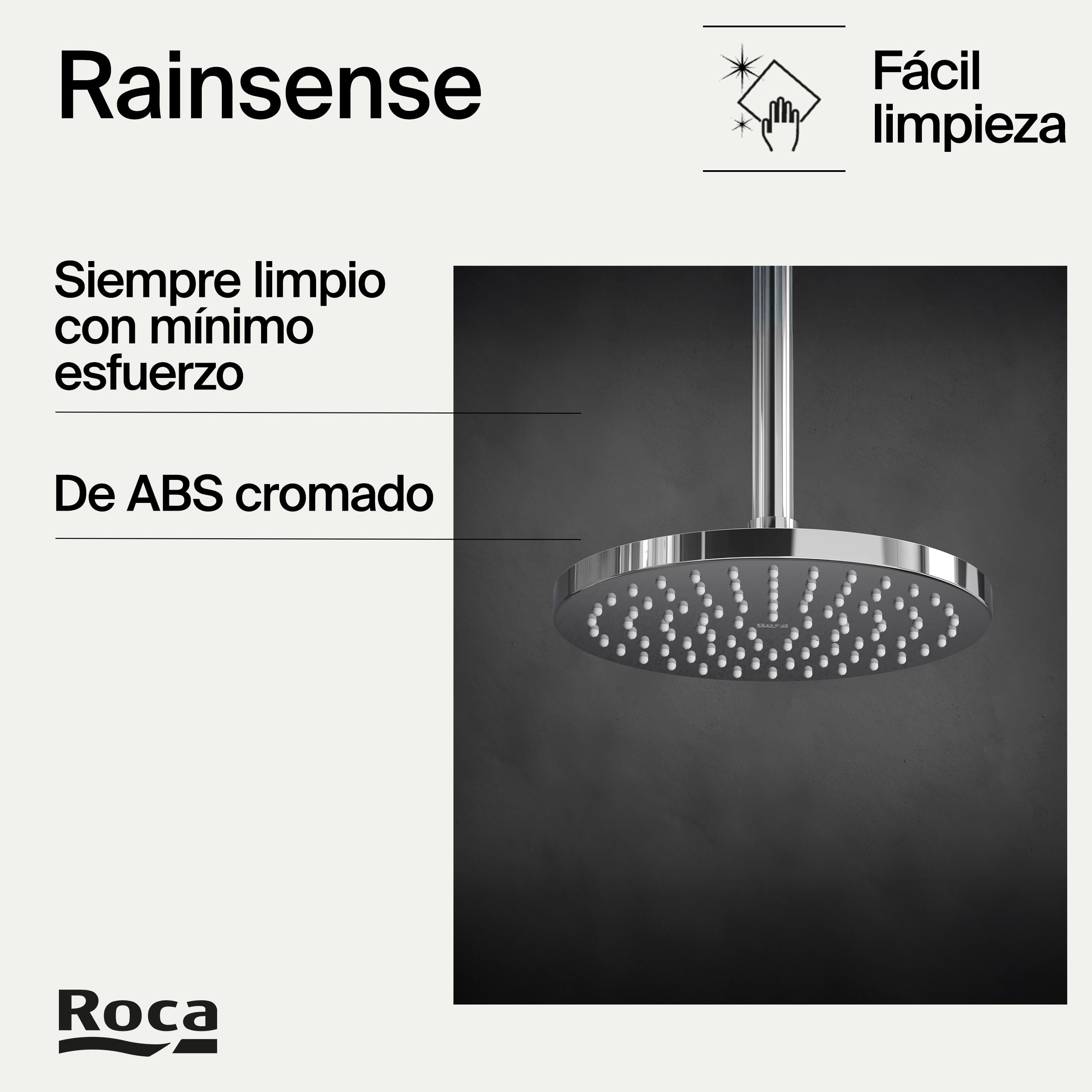 Roca,Rainsense,Rociador de pared o techo orientable de ABS cromado. No incluye kit/brazo soporte a pared / techo,A5B2150C00