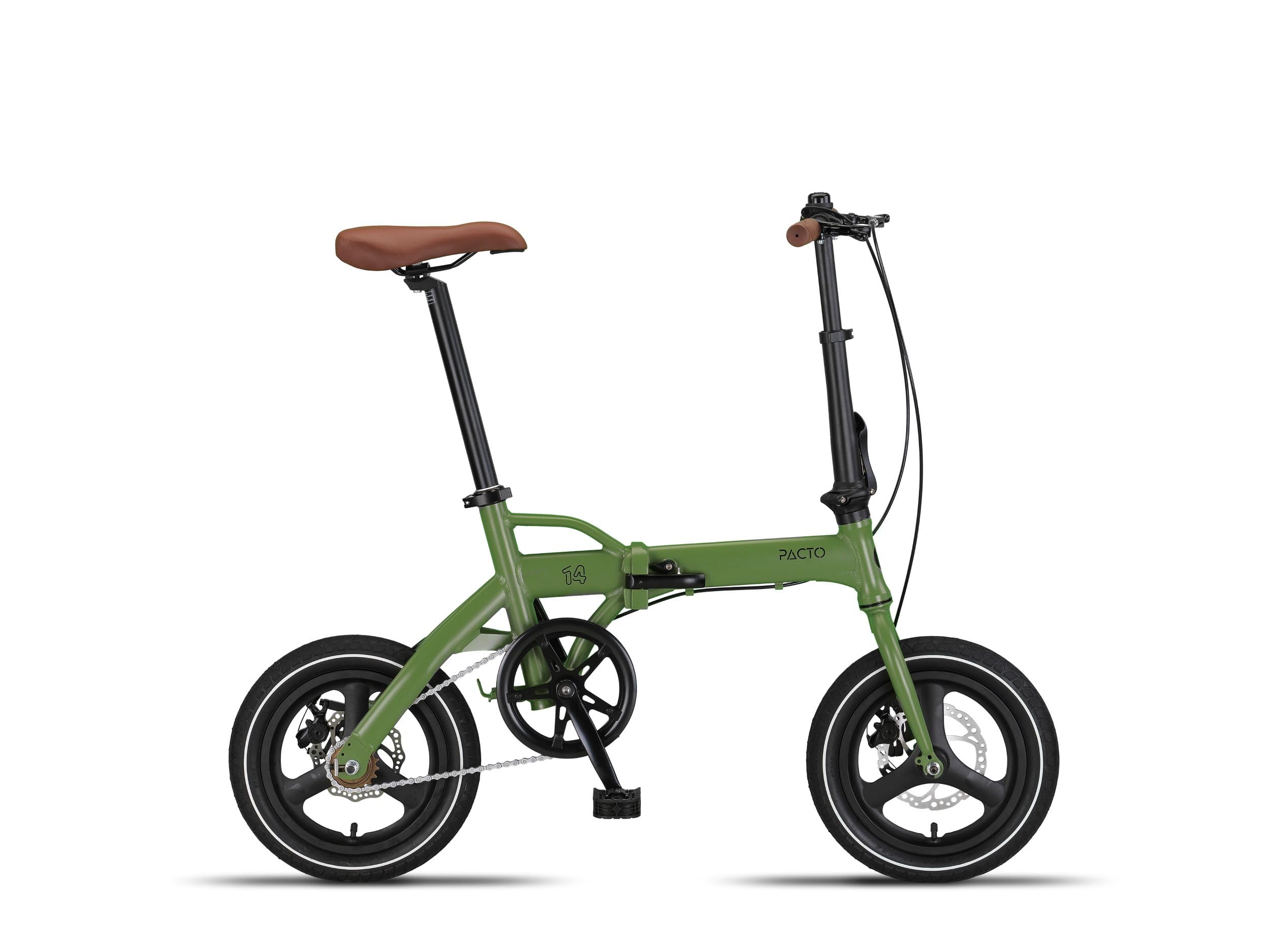 PACTO Bicicletta pieghevole da 14 pollici, telaio in alluminio di alta  qualit�, leggera e portatile, doppio freno a disco, 12 kg, pieghevole,  bicicletta olandese, colore nero (verde) : Amazon.it: Sport e tempo libero