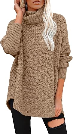 DOROSE Womens Oversized Turtleneck Long Sleeve Casual Pullover Knit Tunic Sweater