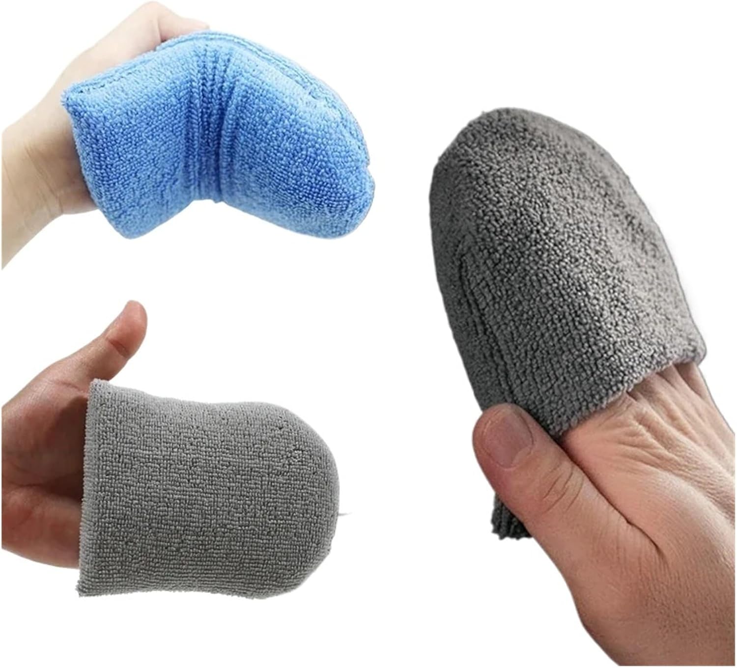 2/4pcs Soft Microfiber Car Waxing Applicator Mitts Polishing Sponge Finger Wax Foam Washing Pad Auto Detailing Cleaning Tools(Blue 4pcs)
