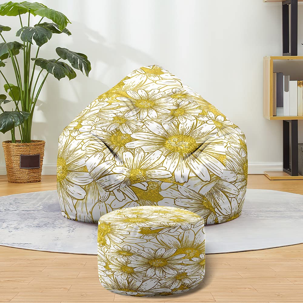 Copri Poltrona A Sacco Per Adulti Con Poggiapiedi – Senza Imbottitura – Morbido E Lavabile – 70x80 Cm + 20x30 Cm – Fantasia Leone