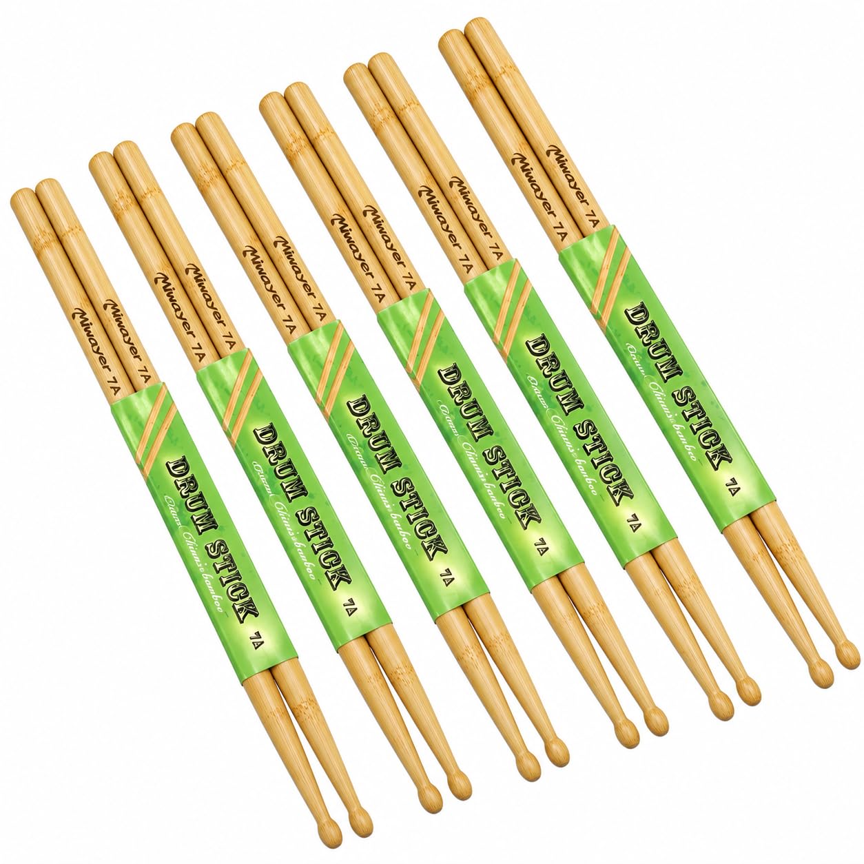 Miwayer Lot de 6 paires de baguettes en bambou 7A de 15,2 cm légères et durables avec embouts en forme de goutte pour instrument de musique et percussion (bambou 7A 6 paires)