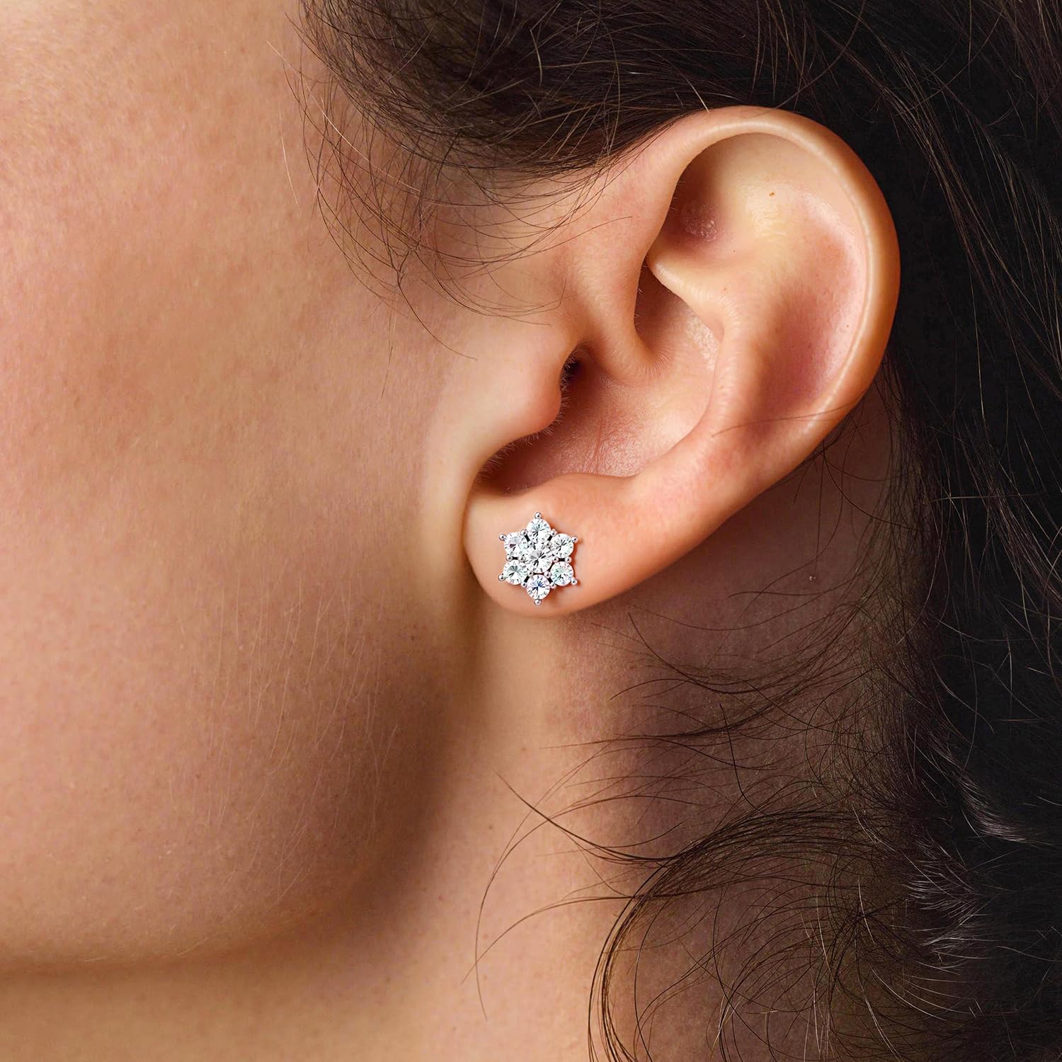 Moissanite Stud Earrings, 1.29Ct, D Color, VVS1 S925 Sterling Silver Moissanite Flower Stud Earrings, Flower Cluster Earrings, Valentines Anniversary Birthday Mothers Day Jewelry Gifts for Women