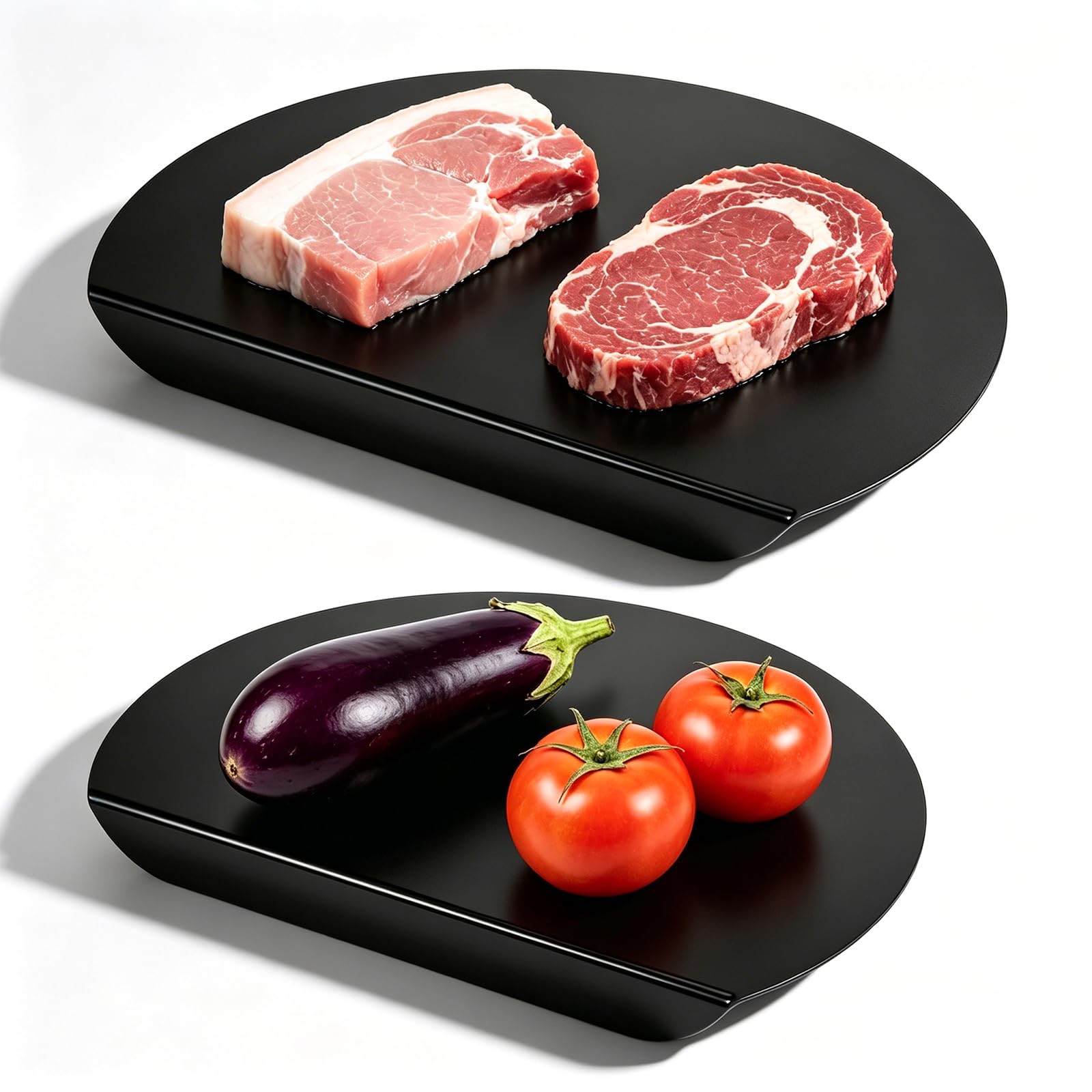 Black Acrylic Chopping Board, 2Pack Cutting Boards for Kitchen Vegetable Fruits Bread Board with Counter Lip Black Chopping Boards for Kitchen, Non-Slip (Semicircle + Semicircle)