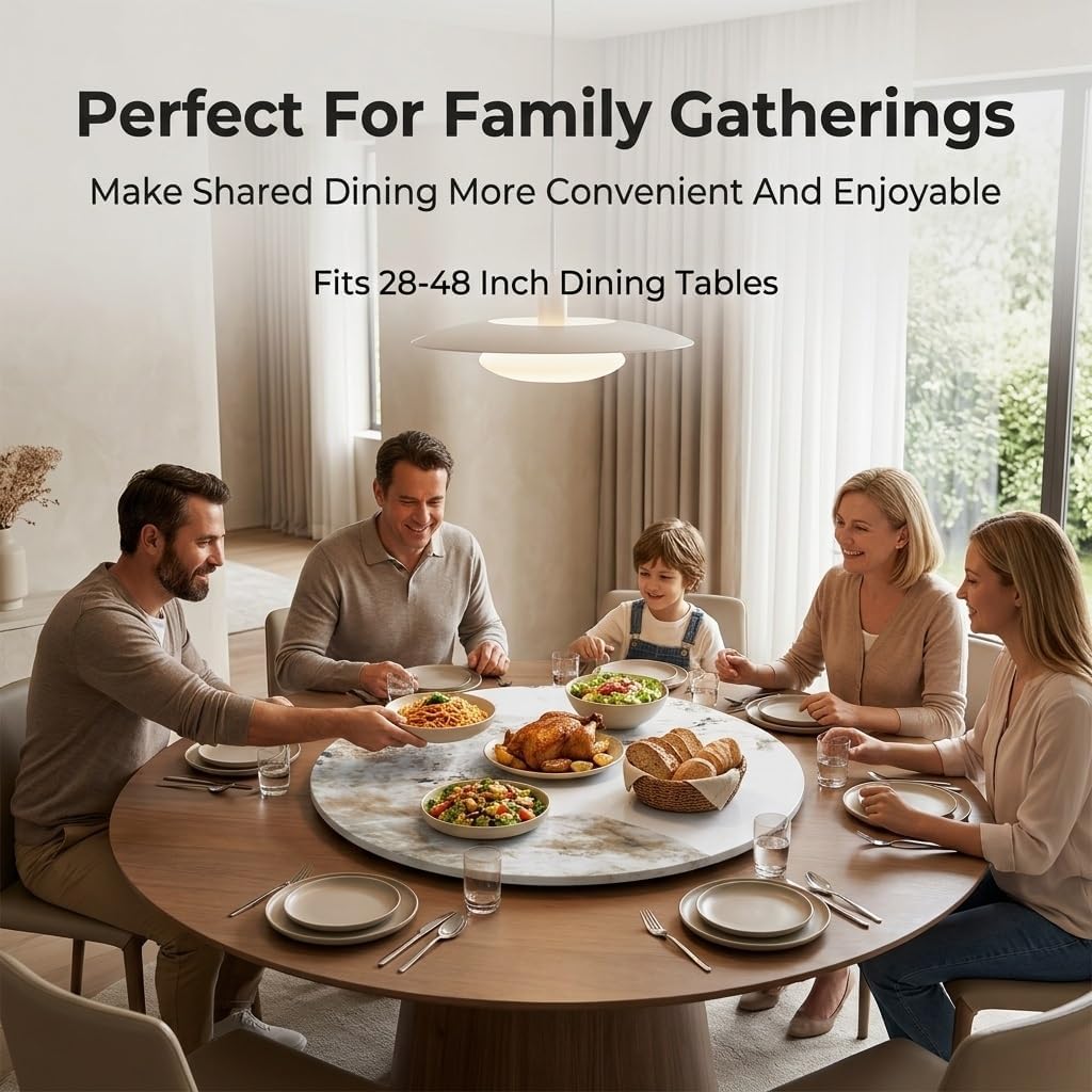 Sintered Stone Lazy Susan for Dining Table, 360° Silent Spinner Turntable Dining Table, 12mm Thick Lazy Susan for Table Top, for Family Gatherings, Banquets, Weddings