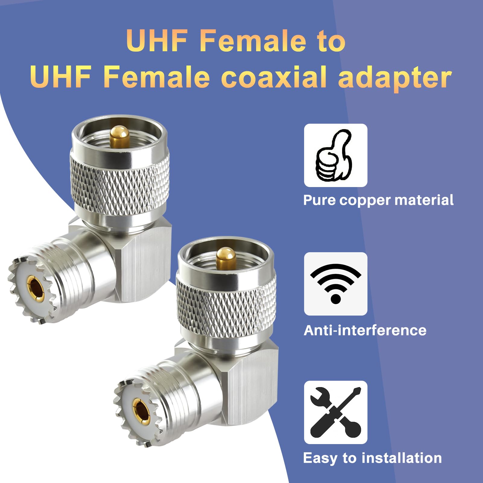 2 Pezzi Adattatore UHF Maschio-femmina A 90 Gradi, PL259 A SO239, Per Radio CB E Antenna Coassiale