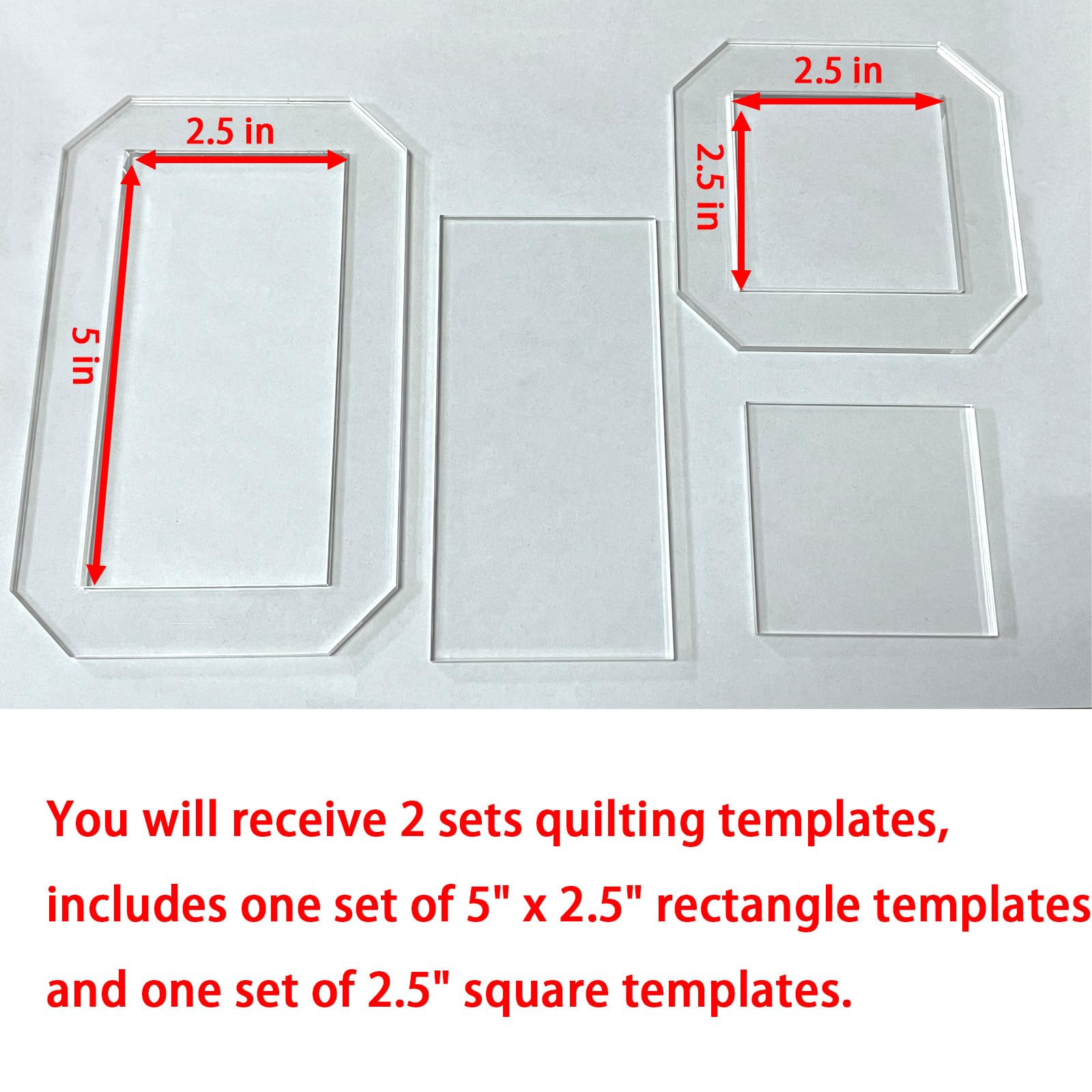 2 juegos de plantillas de acolchado, suministros de acolchado, plantillas de costura, reglas de acolchado, rectangulares de 5 x 2.5 pulgadas y cuadradas de 2.5 pulgadas, plantillas de