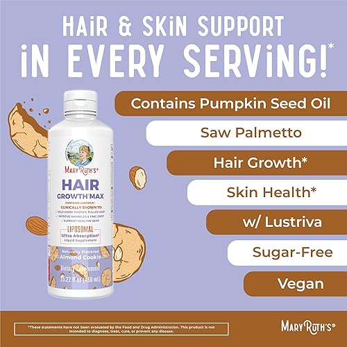 Miniatura 7 de MaryRuth's Hair Growth MAX Liposomal para mujer  con Lustriva + biotina 10000mcg + aceite de semilla de calabaza  Cabello más grueso  Cuidado del