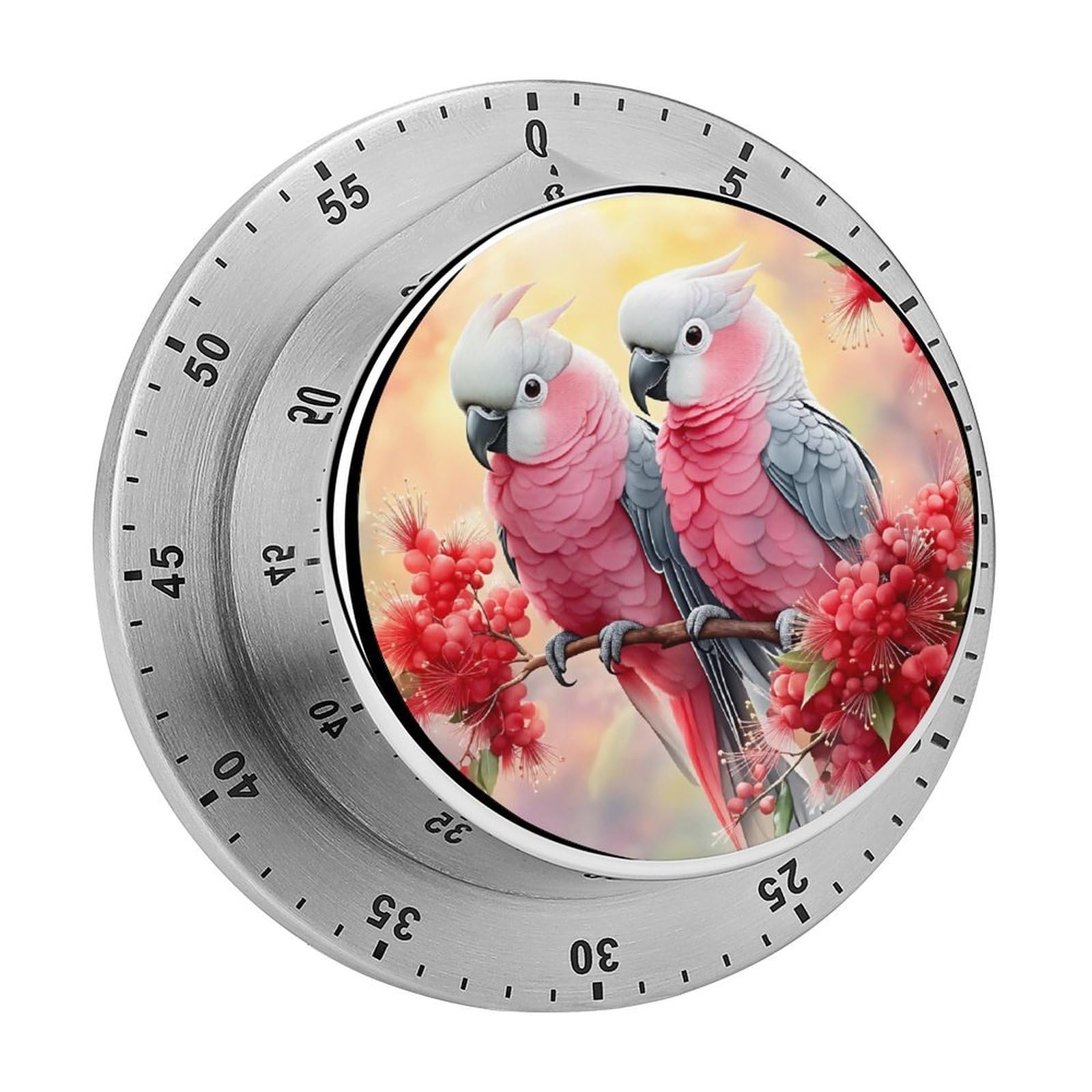 Cute Parrot Bird Flower 60 Minute Wind Up Timer,Visual Mechanical Magnetic Timer with Loud Alarm for Kitchen