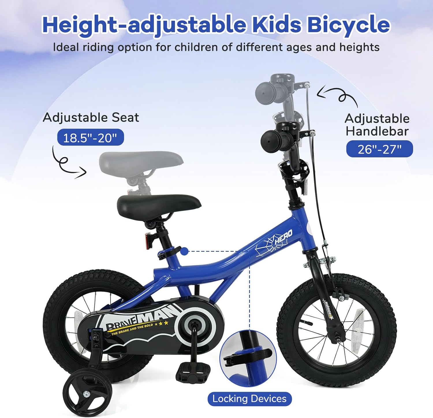 BABY JOY Kids Bike for 3-8 Years Old, 12/14/16/18-Inch Children Bicycle w/Training Wheels, Adjustable Seat, Handbrake & Coaster Brake, Reflectors and Bell, Boys Girls Bike