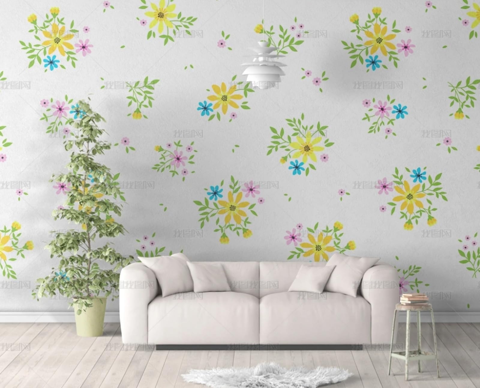 Papier peint autocollant jaune floral 45x600 cm vinyle adhésif pour meuble