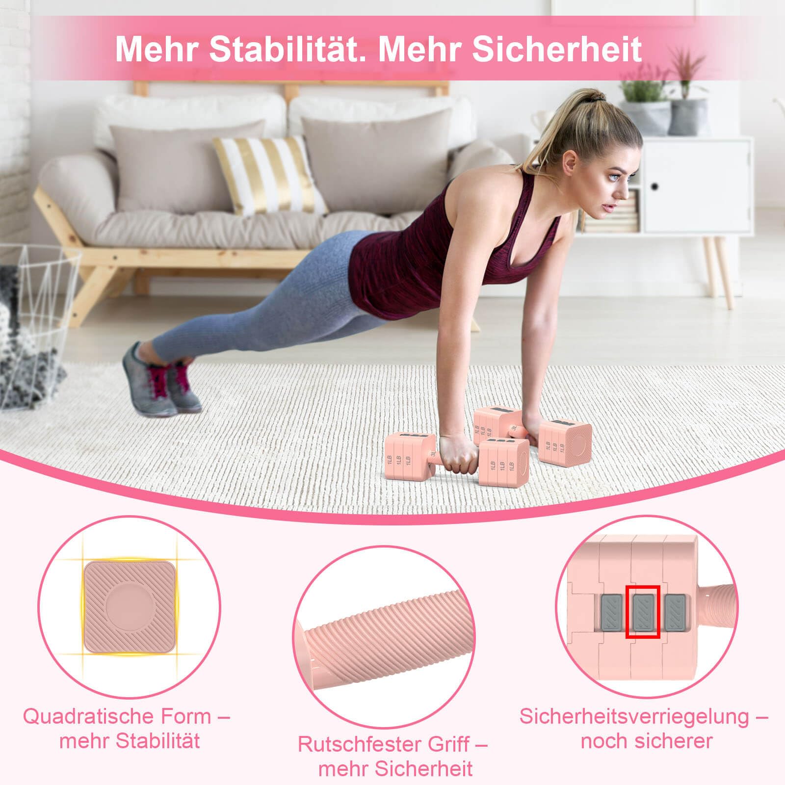 Tepemccu 5-in-1 Verstellbare Hanteln Set, 1,4–5kg Hanteln Frauen mit rutschfestem Griff und Sicherheitsverschluss, Kurzhanteln 2er Set für Frauen und Männer - Heimstudio-Set für Krafttraining