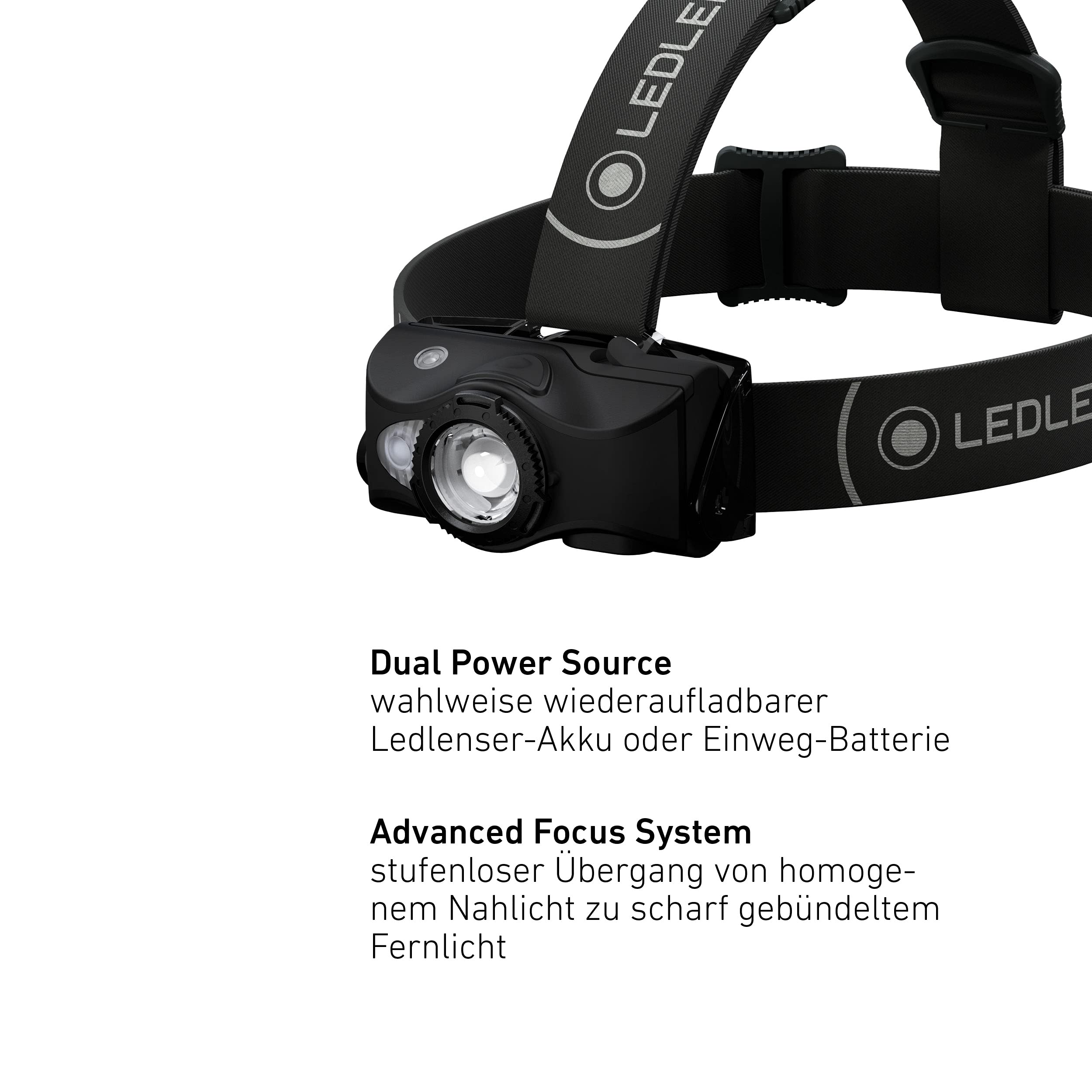 Ledlenser MH8 Akku-LED-Stirnlampe, 600 lm, RGB-Lichtmodi, IP54, 139g | Dual Power, fokussierbar, 200m Leuchtweite, bis zu 60h Leuchtdauer, wiederaufladbar, ideal zum Angeln, Campen & Wandern