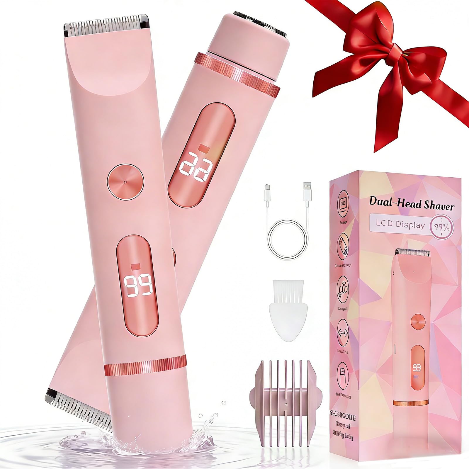 Rasoir Electrique Femme, Rasoir Electrique Feminin IPX6 Étanche Rasoir, zone Intime Sec/Humide pour Bikini, Aisselles, Bras, Visage et nez (Rose)